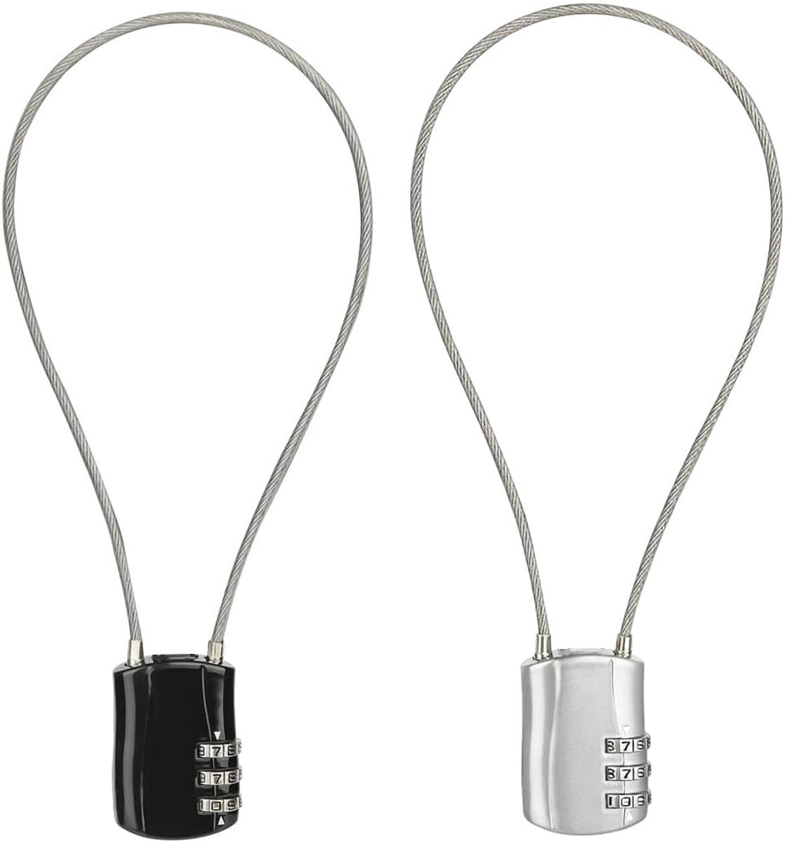 SnelShoppen - 2 Klemmen Kabelslot Set - Intrekbare Kabel voor Fiets, Skiën, Bagage, Koffer en Helm - Zwart en Zilver - Diefstalbeveiliging voor Buiten