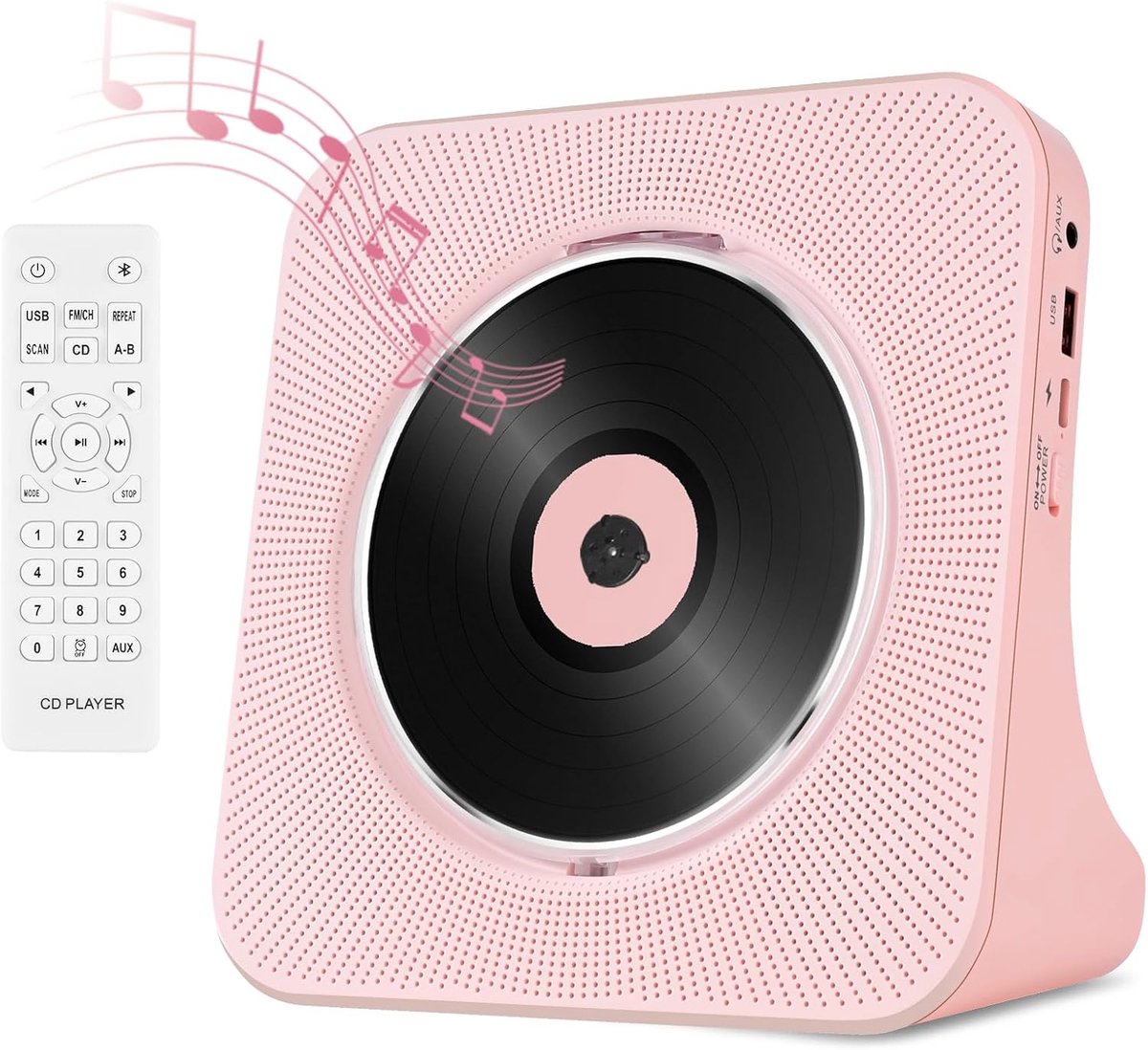 SnelShoppen - Draagbare Bluetooth CD-speler Roze, Hifi Stereo met Luidsprekers, FM Radio, USB, AUX In/Uit, Timer voor Feest, Camping en Thuisgebruik