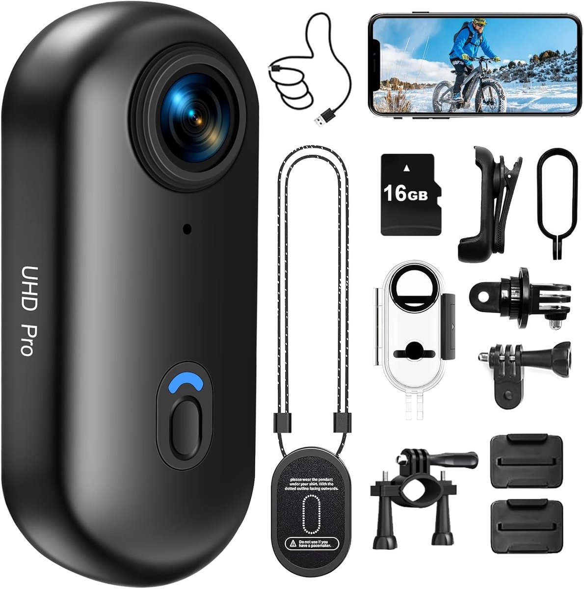 SnelShoppen - HD 1080p Action Cam met 170° Hoek, Wifi Motorhelmcamera, 16 GB Magnetische Fietsvideocamera, Waterdicht voor Paardrijden en Wandelen, Vo