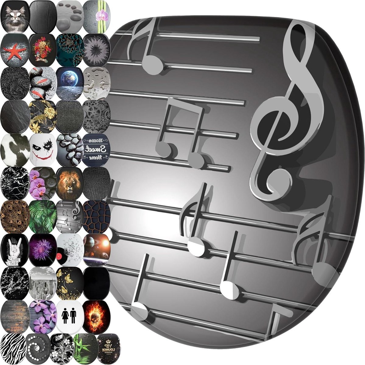Toiletbril met softclose - Toiletdeksel hout - Badkamer personaliseren - Stabiele kwaliteit - Universele pasvorm - Musical Notes