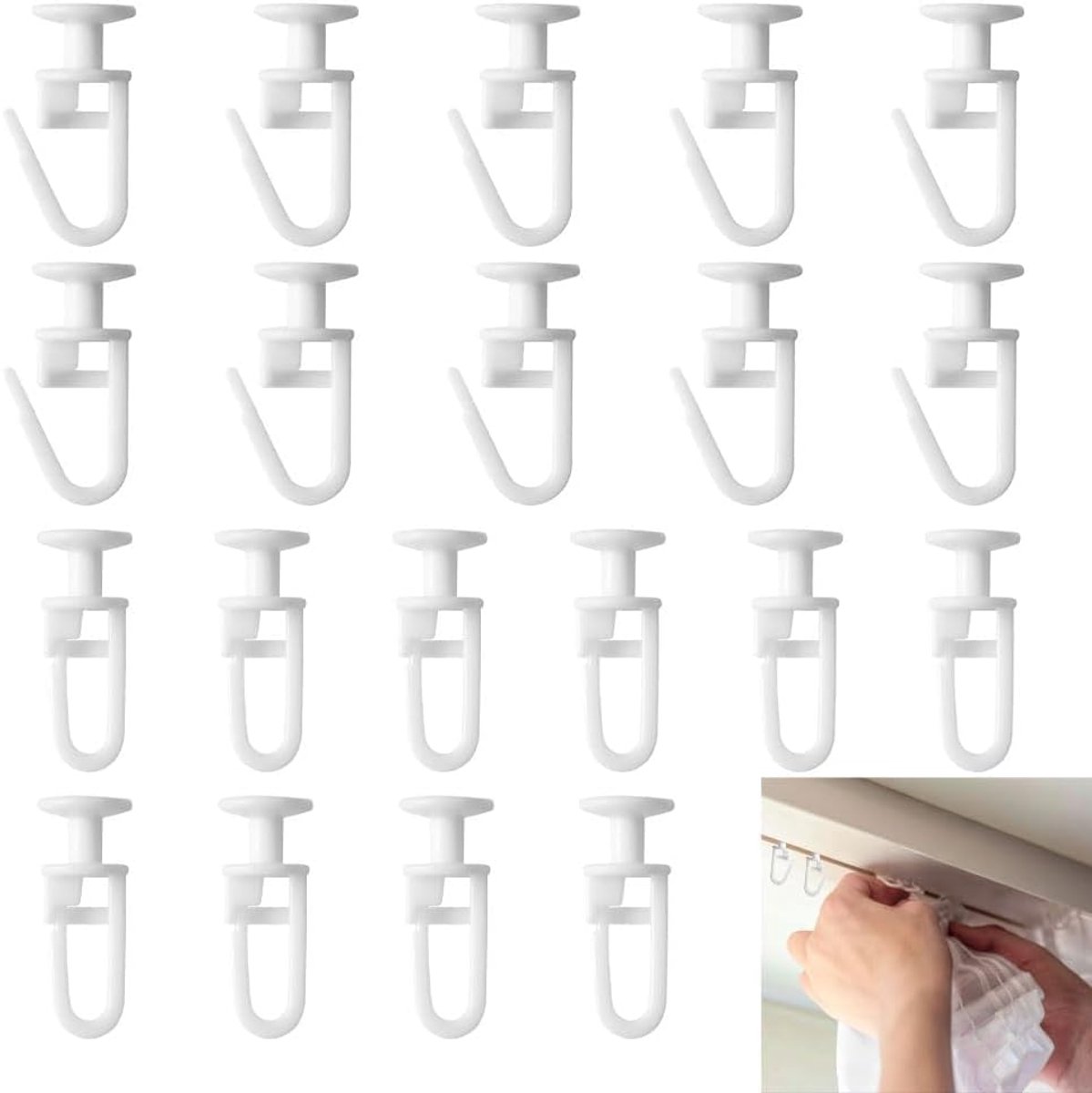 SnelShoppen - Curtain glides voor gordijnhaken, 150 stuks, gordijnhaken met gesp design, vouwbare glijders en haken voor gordijnrails en looprails