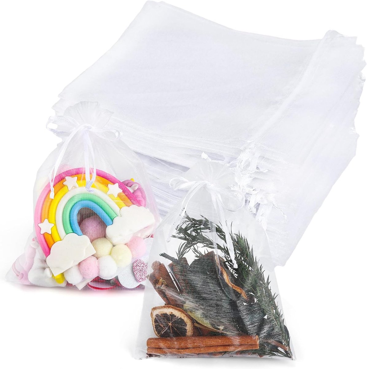 SnelShoppen - Pack van 100 Transparante Organza Tassen 15 x 20 cm, Cadeautasjes met Treksluiting, Organza Gift Bags voor Feest, Bruiloft, Party