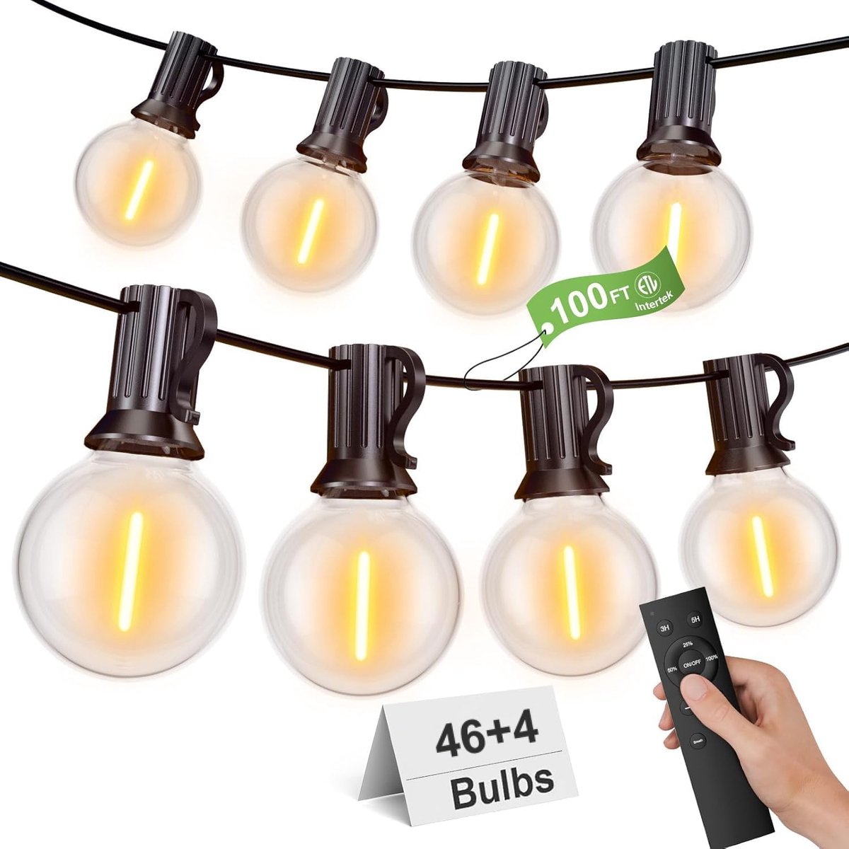 SnelShoppen - Outdoor Fairy Lights 30 m met 46 + 4 G40 LED Lampen Warm Wit Waterdicht voor Tuin, Feest, Patio, Halloween Decoratie, 2700K