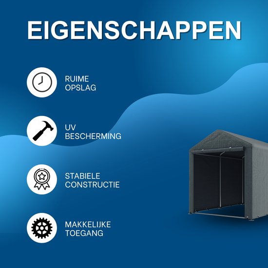 Garage Tent 1,6 x 2,18 x 1,72 m - Opslagtent met UV-Bescherming en Ritssluiting Deur - Weerbestendige Storage Tent - Grijs — afbeelding 3
