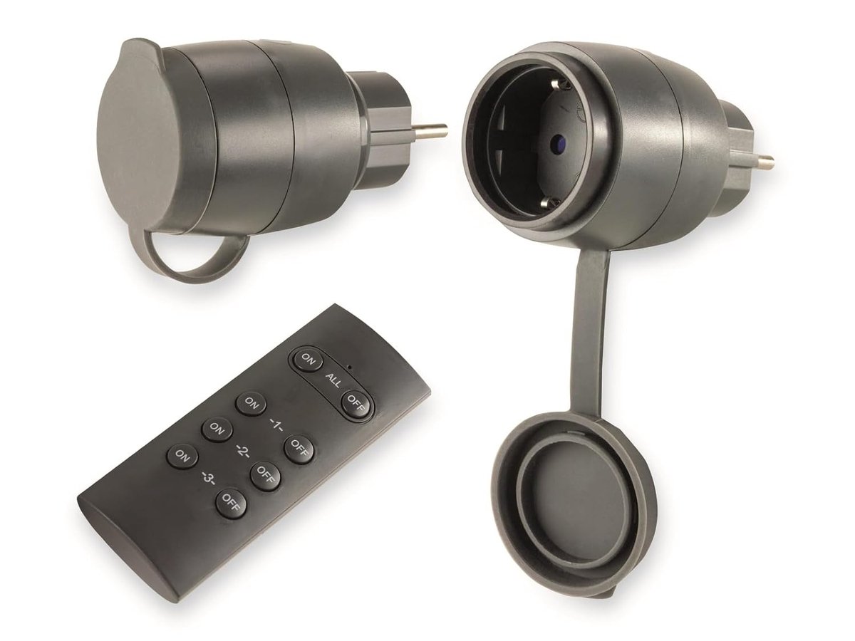 SnelShoppen - Draadloze Stopcontacten Set met Afstandsbediening, 2x IP44 Stopcontacten tot 3680W, Bereik tot 30m, Zwart voor Thuis, Tuin en Feestverli