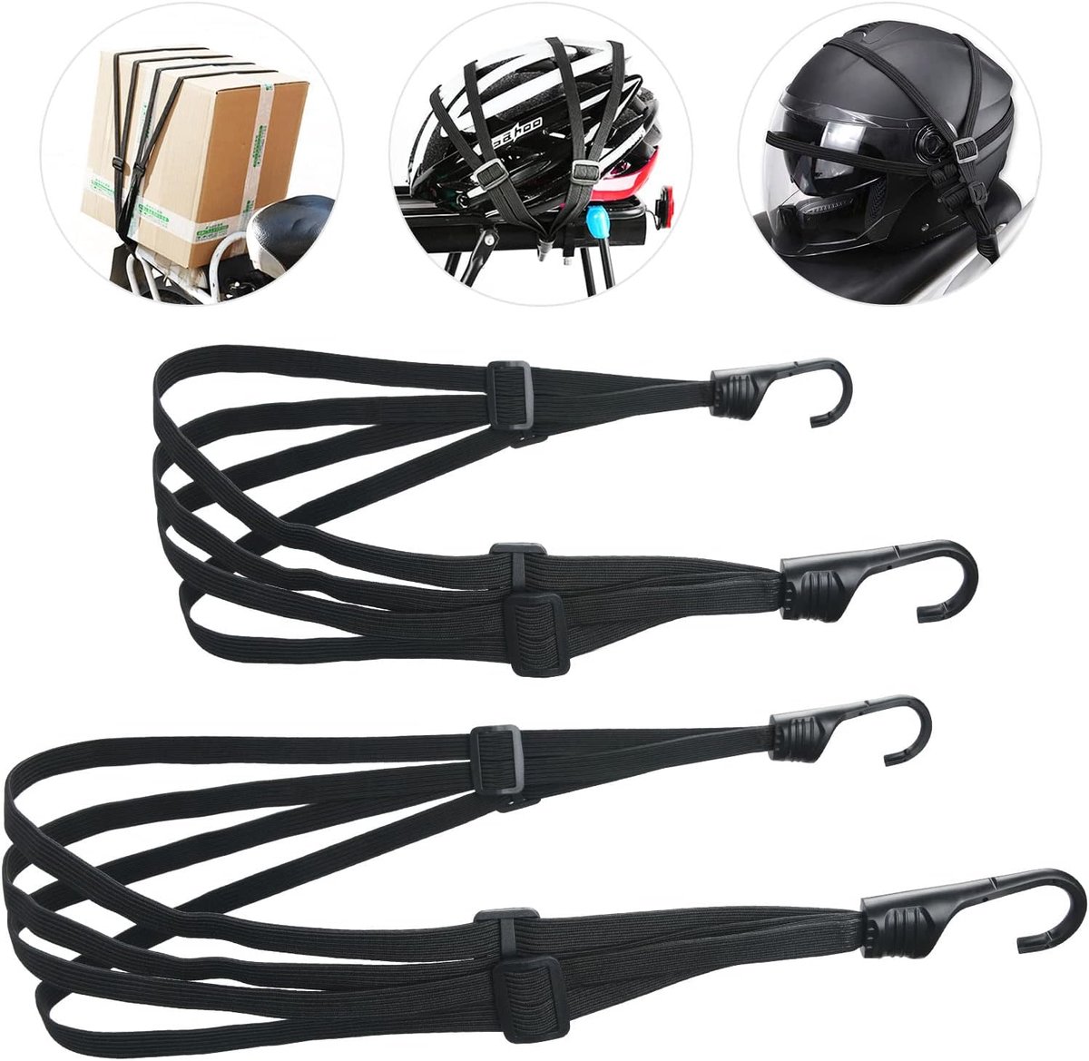 SnelShoppen - Lashing Straps met Haak 2 Pack - Rubber Bungee Cords - Hoge Elasticiteit Strapping Belts - Geschikt voor Fietsen, Motoren, Bagage - 60cm