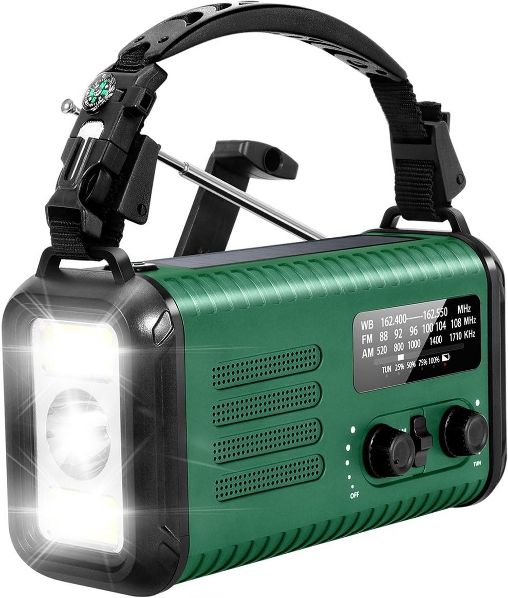 SnelShoppen - NoodRadio Solar Opwindbaar - Draagbare FM/AM Radio met 20.000mAh Powerbank - Zonne-energie, LED-zaklamp, Kompas, Reddingsfluitje - Perfe