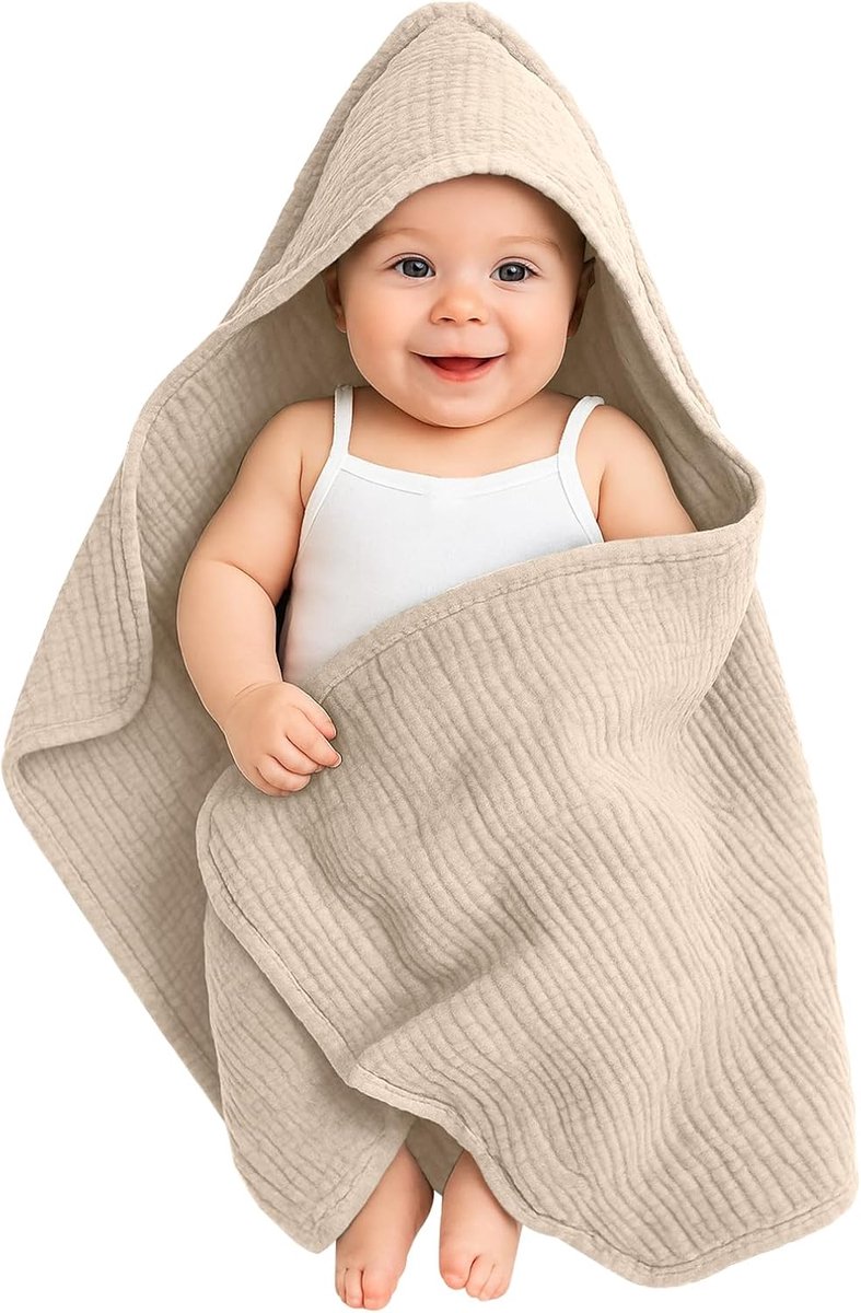 SnelShoppen - Baby Handdoek met Kap, Muslin Katoen, 80x80cm, Badhanddoek voor Baby's, Geschikt voor Jongens en Meisjes, Zachte en Absorberende Badhand