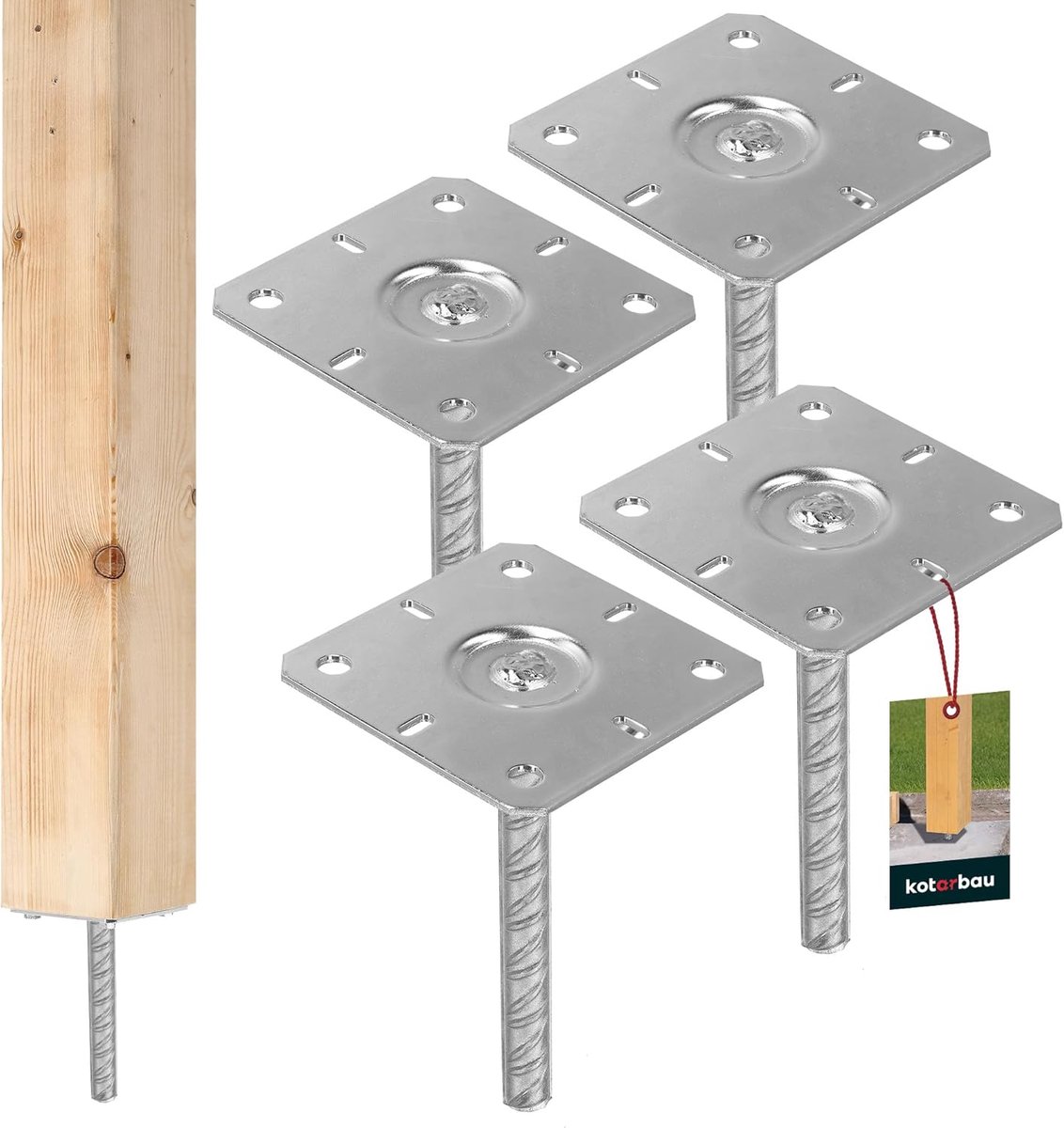 SnelShoppen - 4x Posthouder - Gegalvaniseerd Staal - 130x130x200mm - Zilver - Ideaal voor Houten Palen en Tuinhekken - Betonnen Anker voor Tuinproject
