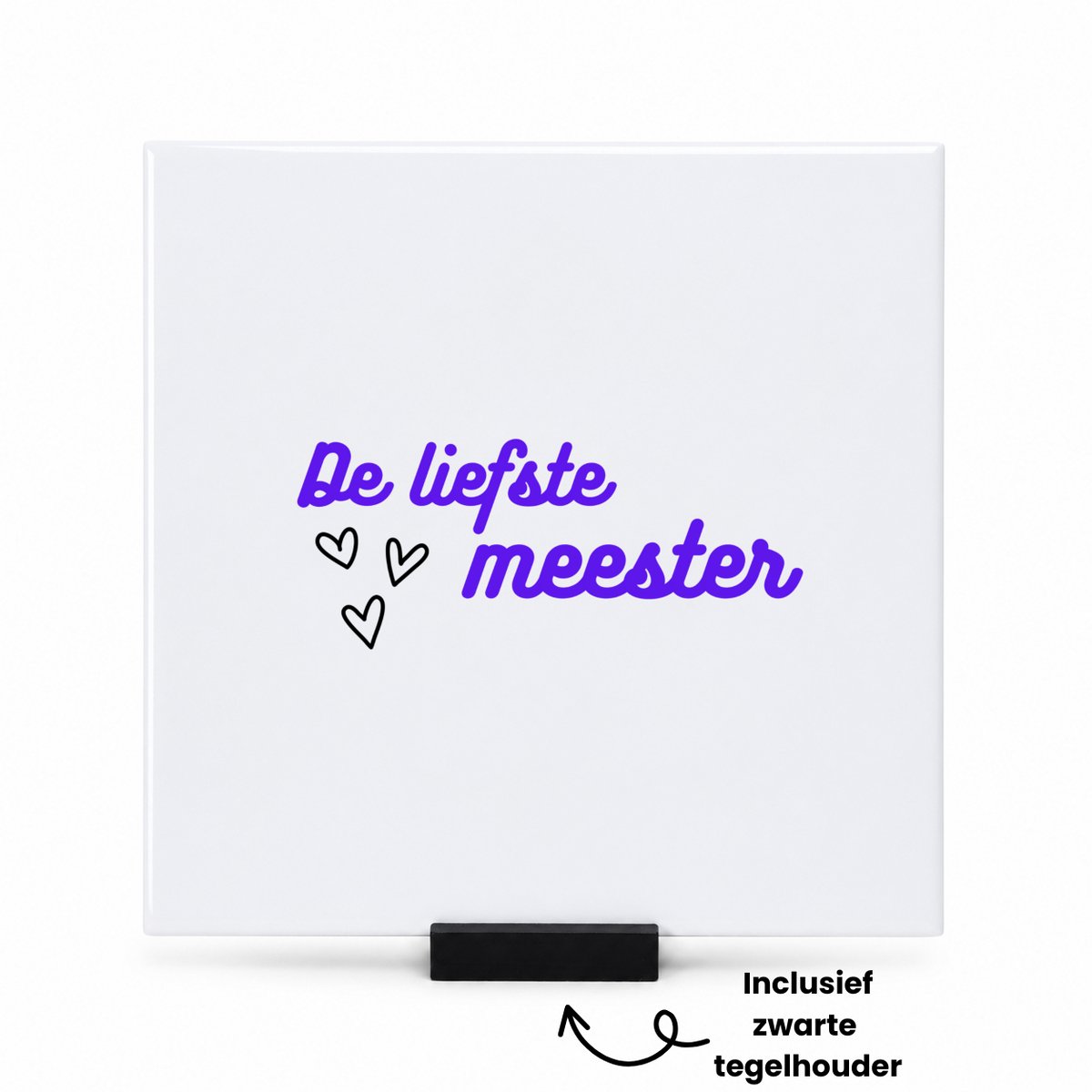 Hacebo de liefste meester tegeltje met tegelhouder - de liefste meester - tegeltjes met tekst - meester - verjaardagscadeau - verjaardag - cadeau - afscheidscadeau - geschenk - leuke cadeau - kado - gift - meesterdag - spreuktegels - 15x15 CM Wit