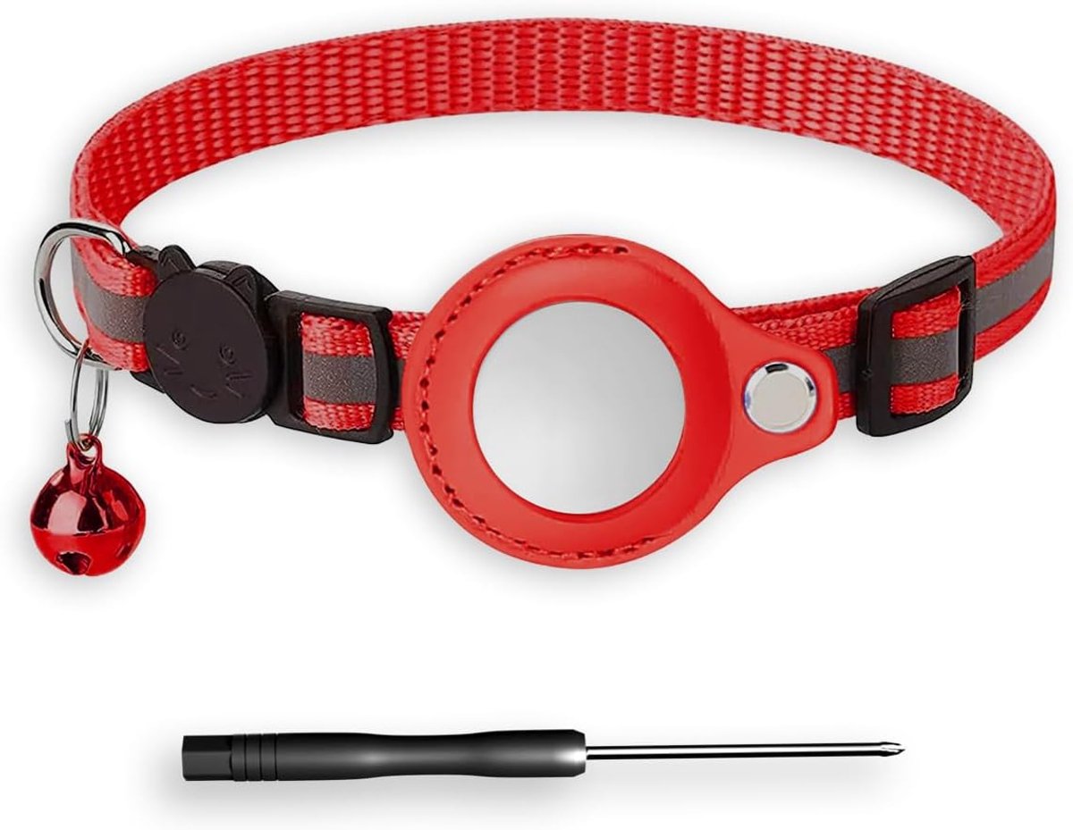 SnelShoppen - Hondenhalsband Kat - Kattenhalsband Rood 18–32 cm - Geschikt Voor Apple Airtag - Kattenriem Met Veiligheidsslot