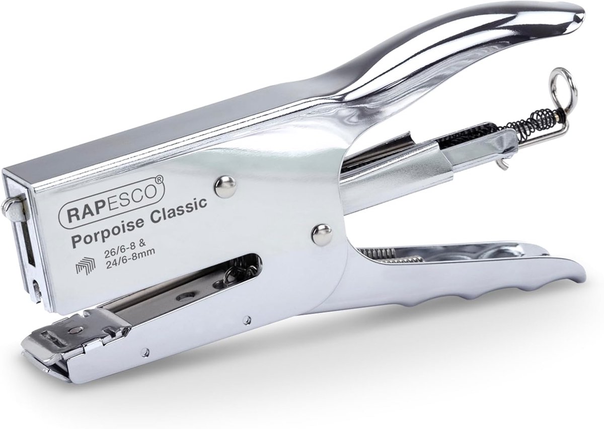 SnelShoppen - Stapelhulp R81000A3 Classic Stapeltang voor 45 Vellen, Duurzaam Metaal, Chrome Afwerking, Ergonomisch Ontwerp, Perfect voor Kantoor en T
