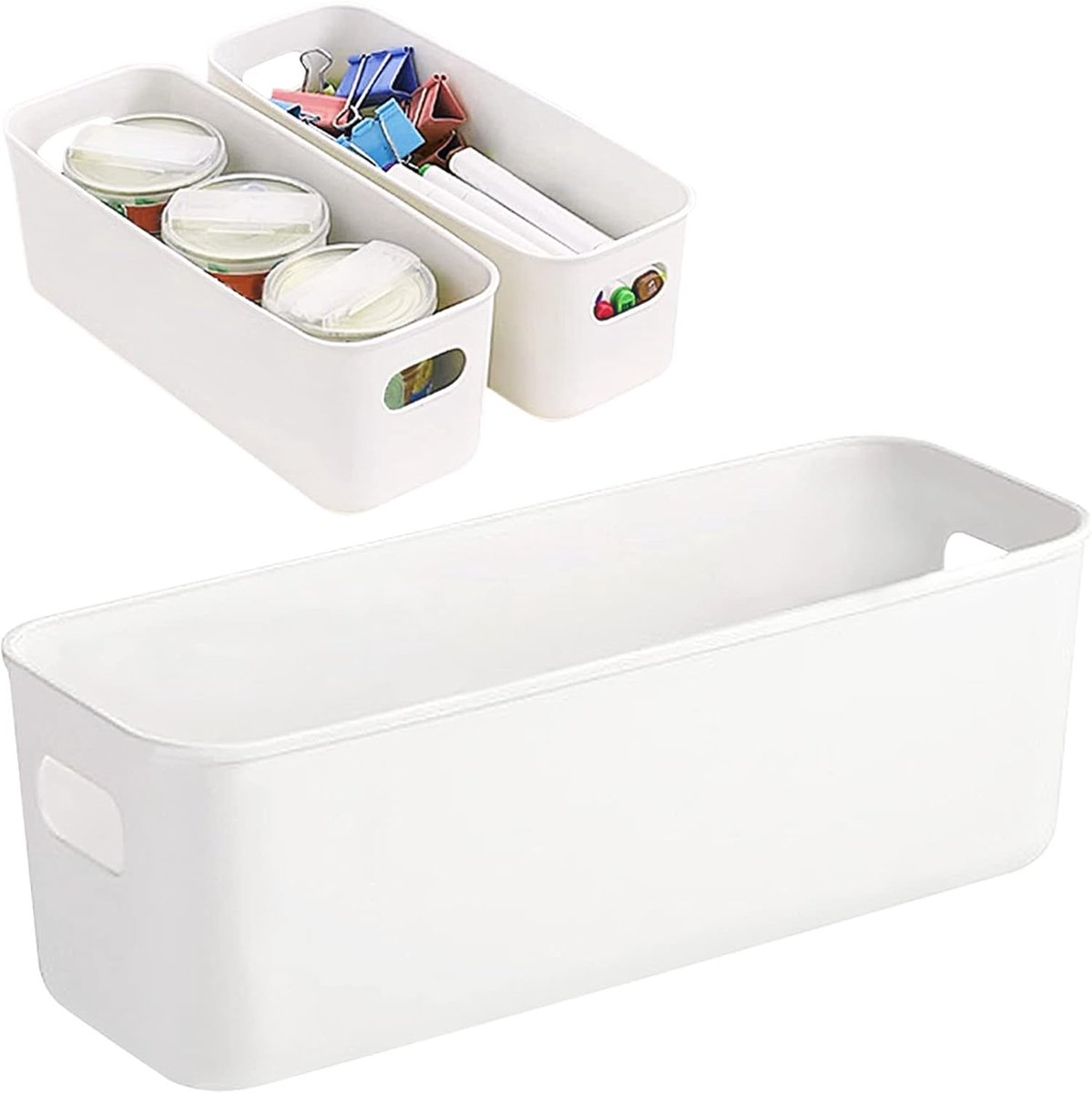 Thijox - 3 Stuks Badkamer Opbergmanden, Witte Rechthoekige Opbergdozen, Plastic Organizer voor Keuken en Badkamer, Stapelbare Smalle Opbergdozen voor