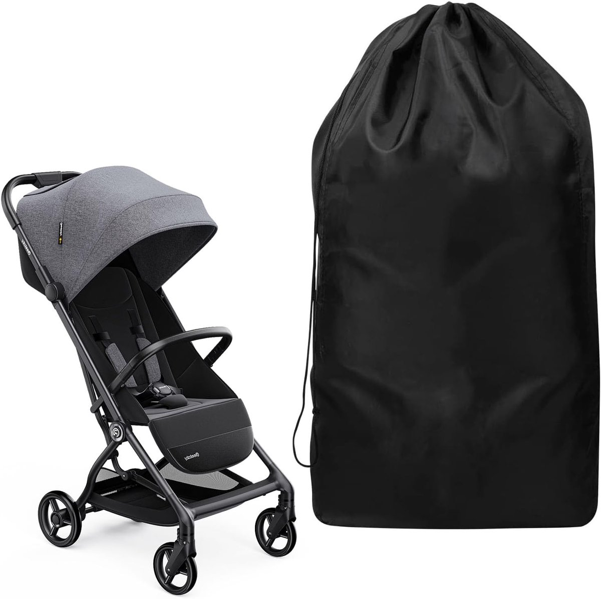 SnelShoppen - Transporttas voor Kinderwagen, Reis- en Beschermhoes voor Vliegtuig, Lichtgewicht, Waterdicht, Oxford Materiaal, 117 x 53 x 33 cm, Zwart