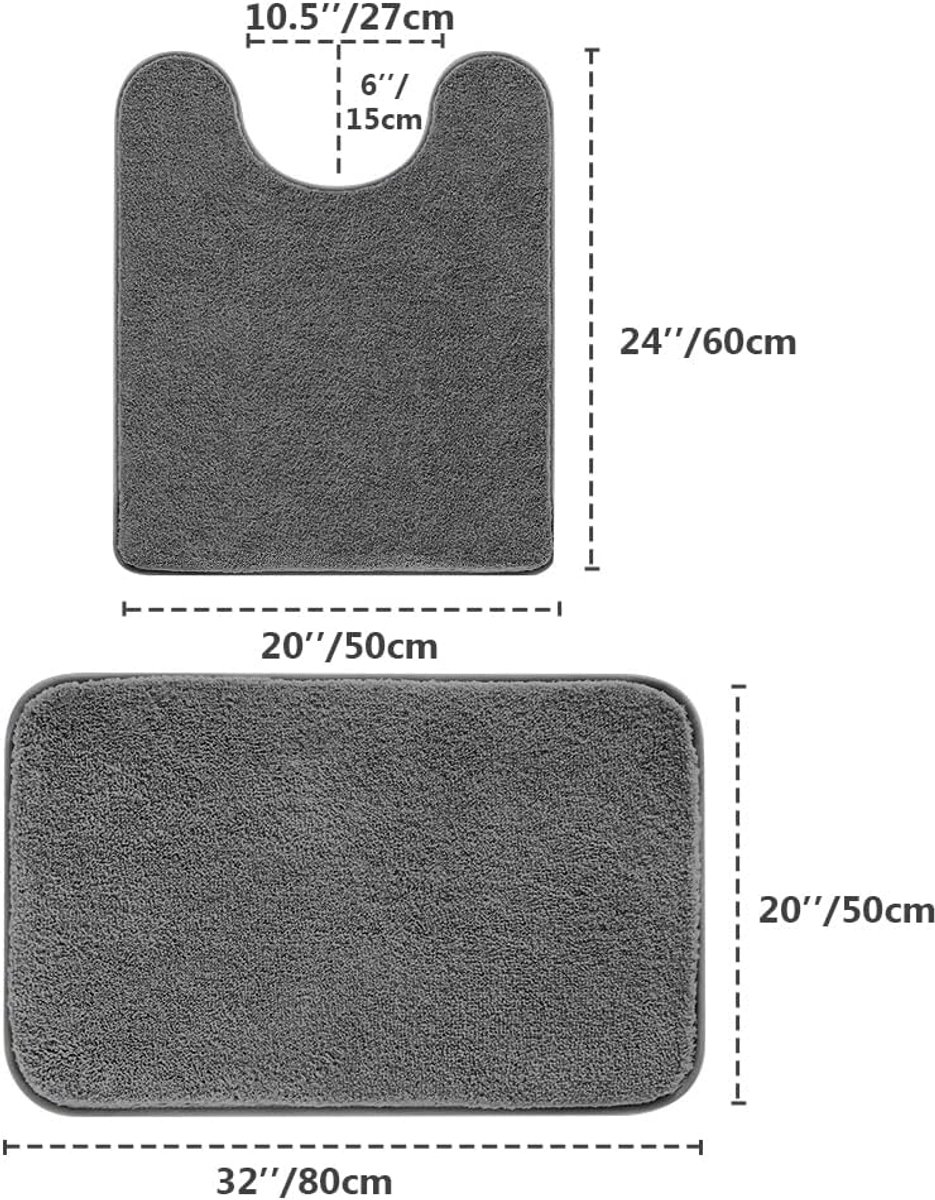 SnelShoppen - Badmat - Extra Dikke & Super Zachte Toiletmat - Antislip en Hoge Absorptie - Sneldrogend en Wasbaar - 50 x 80 cm + 50 x 60 cm U-Vormig (