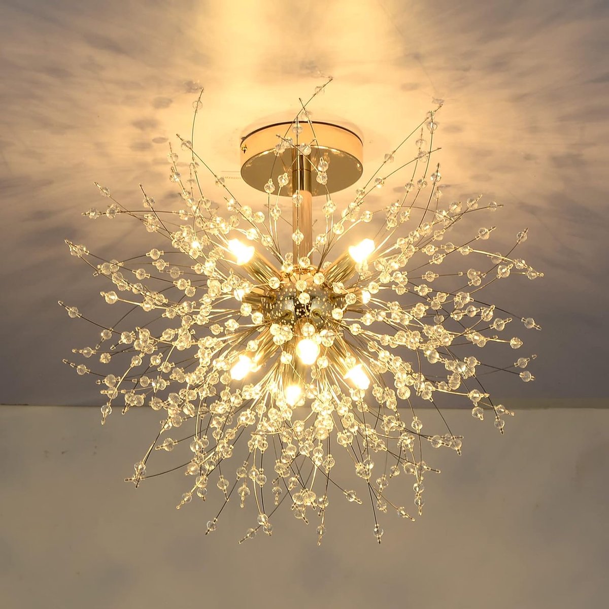 SnelShoppen - Moderne Kristallen Plafondlamp, Vuurwerk Kristallen Chandelier, Gouden Dimbare Hanglamp voor Woonkamer, Slaapkamer, Eetkamer, Keuken, Ha