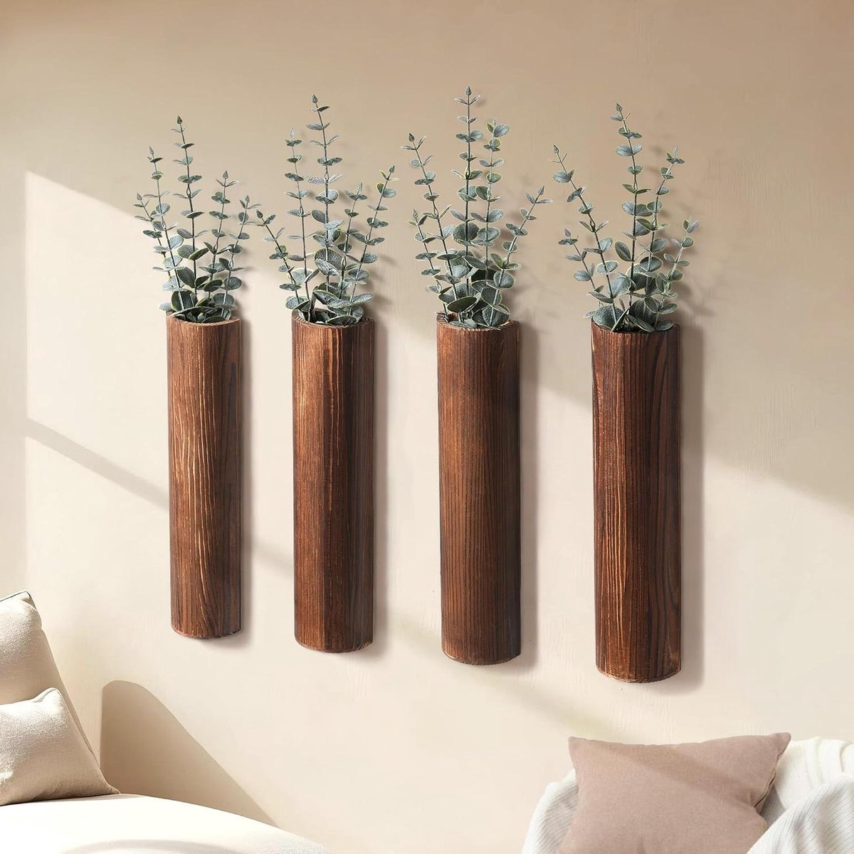 Houten Vaas Set - Decoratieve Vazen - Woonkamer Decoratie - Natuurlijk Dennenhout - 4 Stuks - Bruin