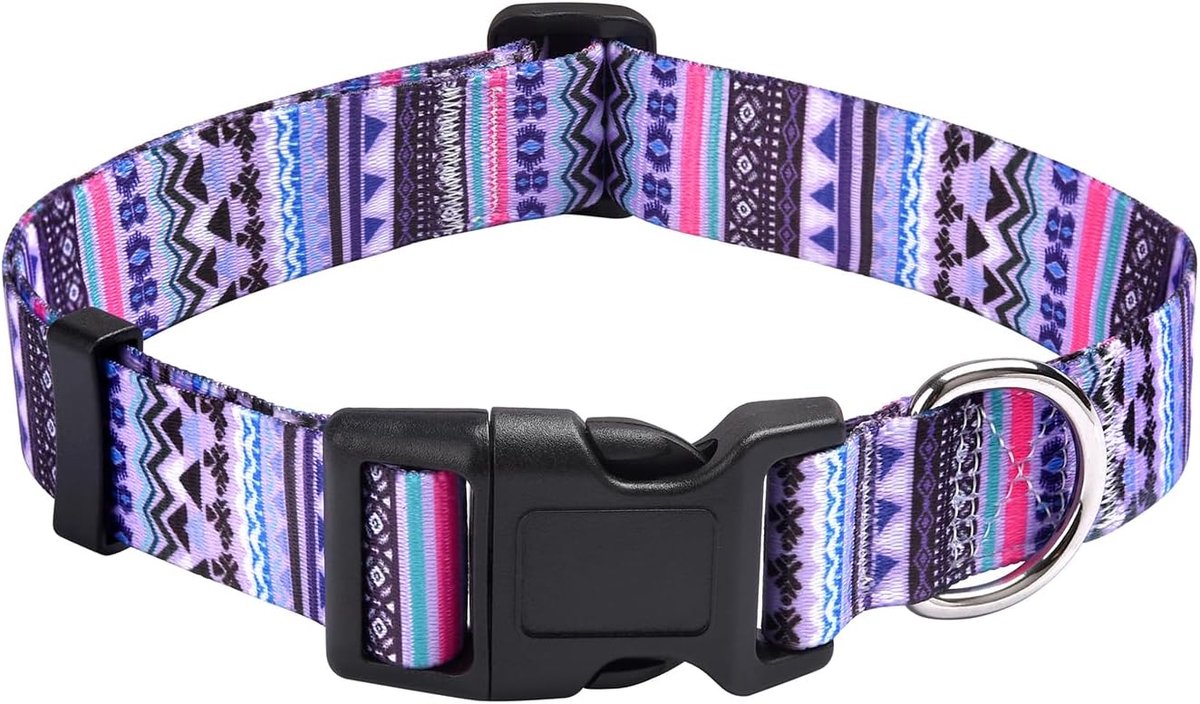 SnelShoppen - Verstelbare Hondenhalsband voor Kleine, Medium en Grote Honden - Bohemian Bloemen Tribal Geometrisch Patroon - Paars - XS (20-30cm)