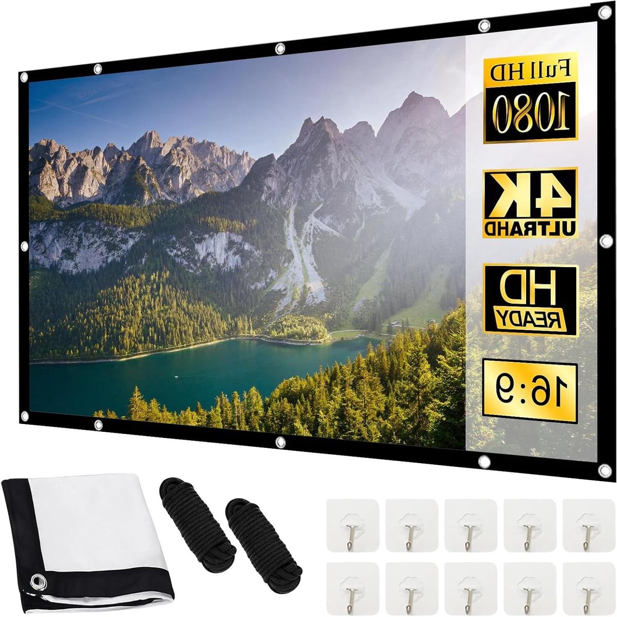 Projectiescherm - Beamerdoek HD - Thuisbioscoop creëren - Kreukvrij en wasbaar - 100 inch - Wit