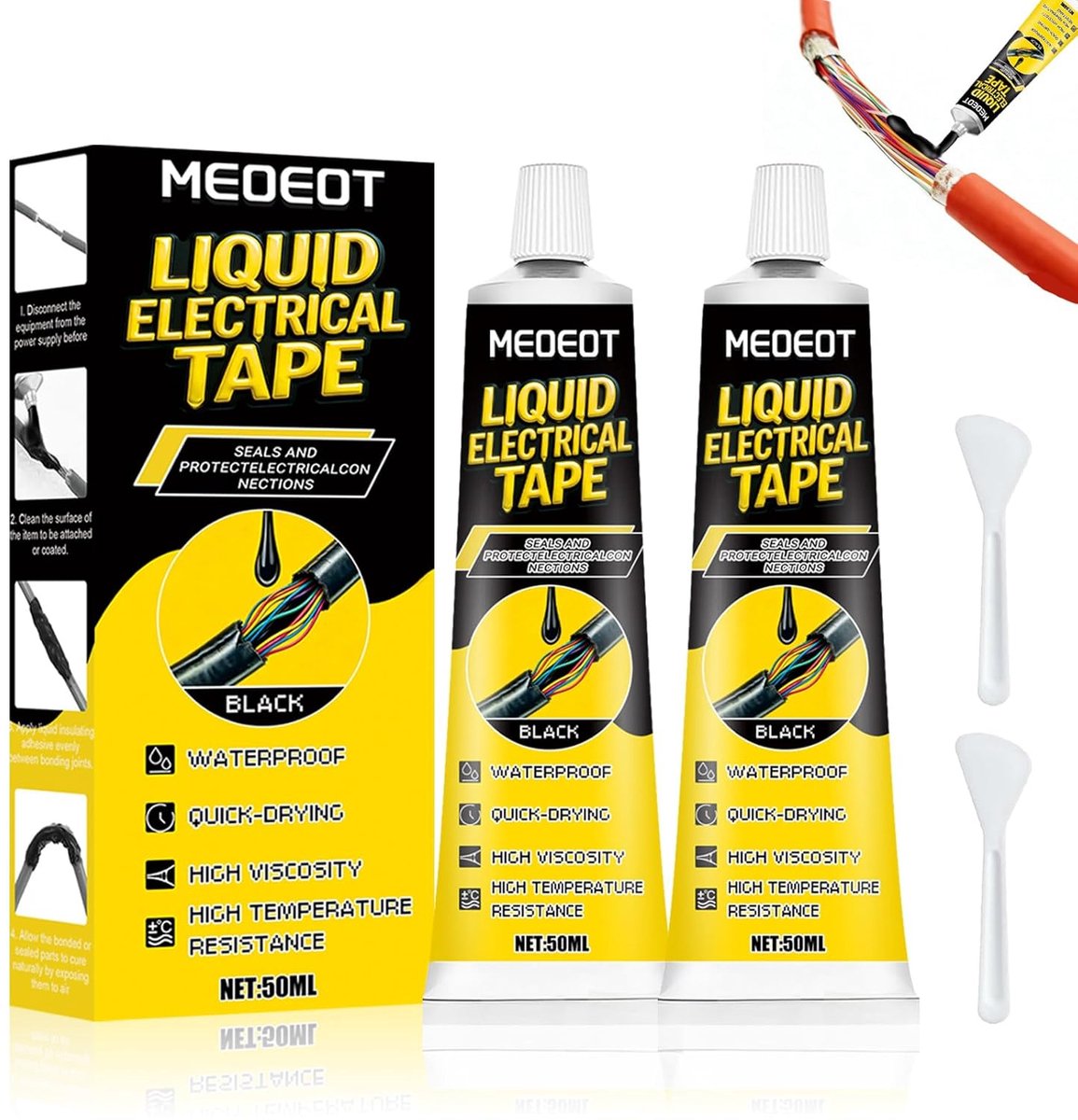 SnelShoppen - Liquid Insulation Tape 2 x 50 ml - Zwart - Waterproof, Sneldrogend, Geschikt voor Alle Kabels en Elektrische Apparaten - Hoogwaardige Is