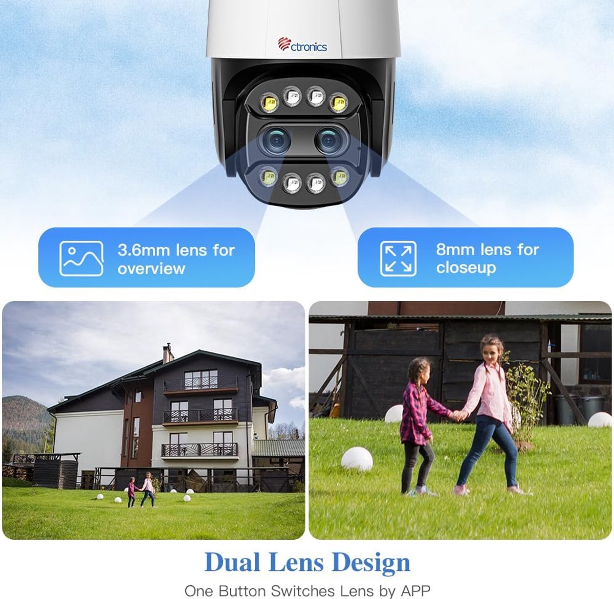 SnelShoppen - Outdoor Beveiligingscamera Wifi - Dual Lens - 6x Hybrid Zoom - Kleur Nachtzicht - IA Detectie - Twee-Weg Audio - IP66 - Perfect voor Tui