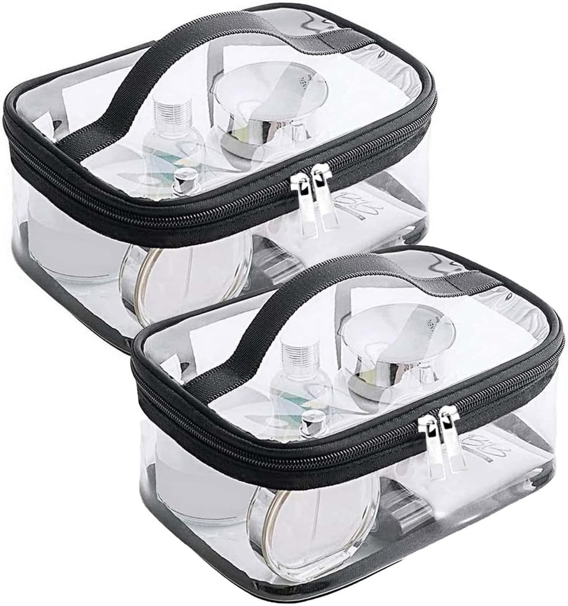 SnelShoppen - Transparante Cosmetic Bag Set van 2 - Toilettas, Reistas van Hoogwaardig Waterdicht PVC - Geschikt voor Cosmetica, Shampoo, Kantoorbenod
