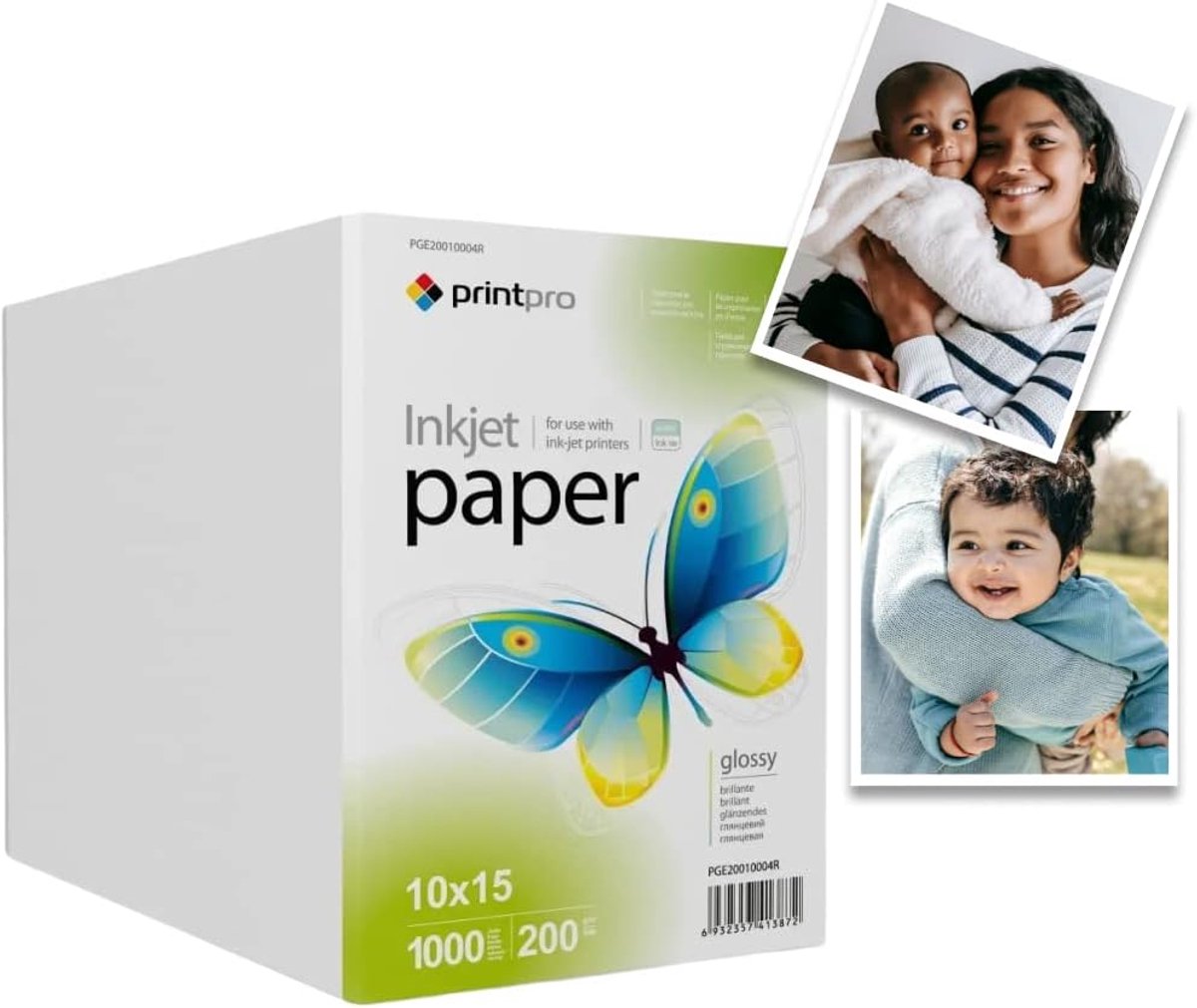 SnelShoppen - High Gloss Photo Paper 10x15 cm, 200 g/m², 1000 Vellen, Direct Droog, Waterproof, Voor Alle Inkjet Printers, Ideaal Voor Schoolprojecten