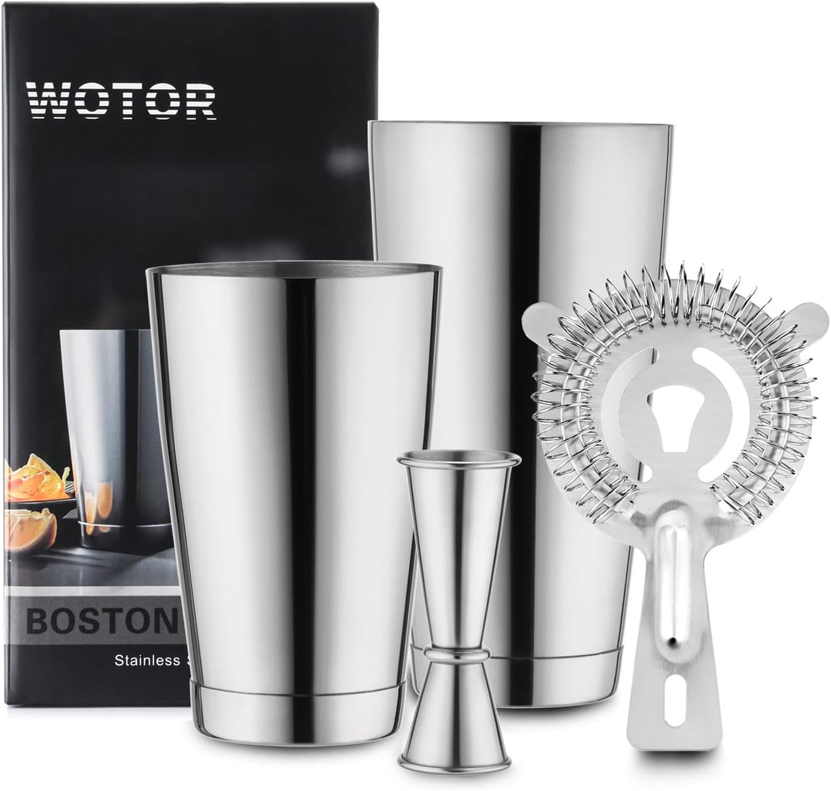 SnelShoppen - Boston Cocktail Shaker Set 530ml & 830ml RVS Gewogen Shaker Tins, Strainer, Dubbele Maatbeker voor Professioneel Bartenders en Cocktaill