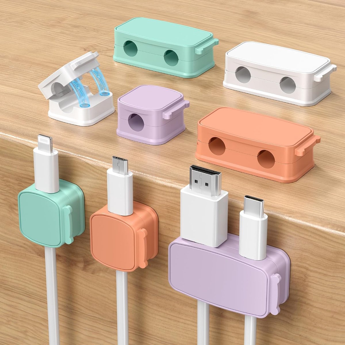 SnelShoppen - 8Pack Magnetische Kabel Organizer, Zelfklevende Kabel Clips, Kabelhouder voor Oplaadkabels, USB, HDMI, Bureau, Nachtkastje, Auto, Flexib
