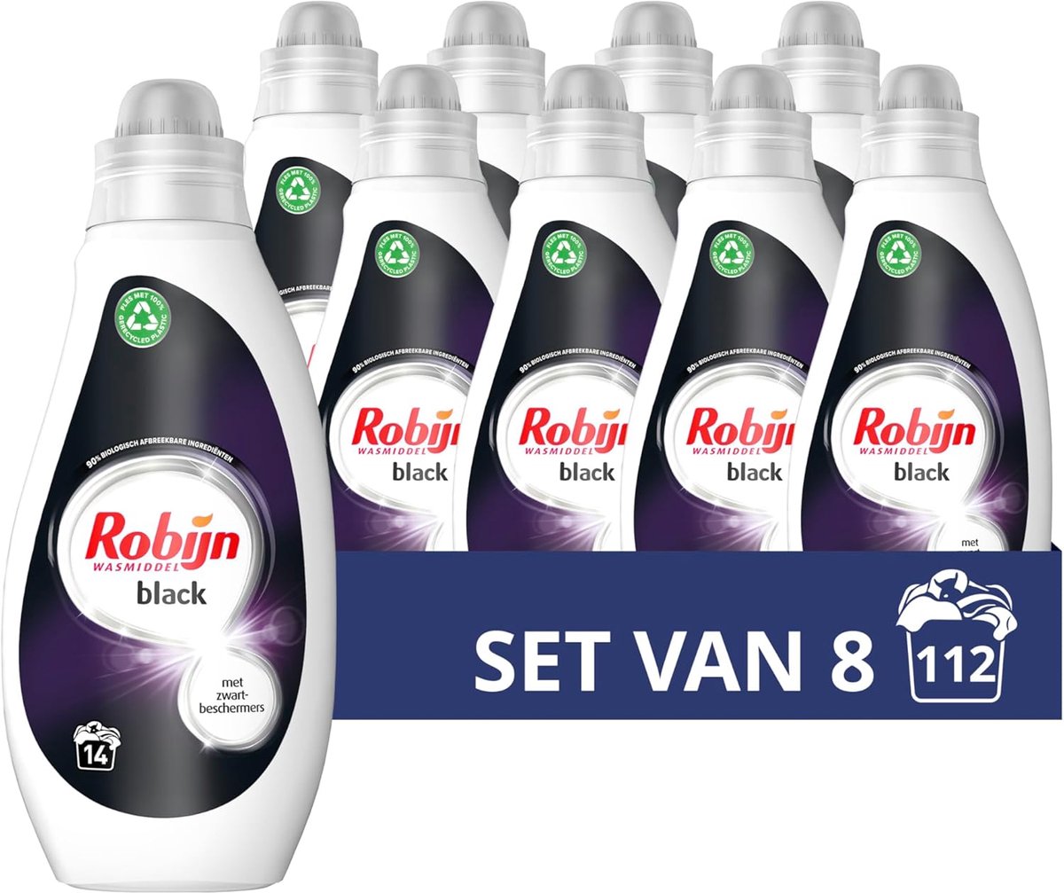 SnelShoppen - Vloeibaar Wasmiddel voor Donkere Kleding - 8x14 Wasbeurten - Waarde Pack - Zwart Beschermers - Frisse Geur - Perfect voor Feest, Dagelij