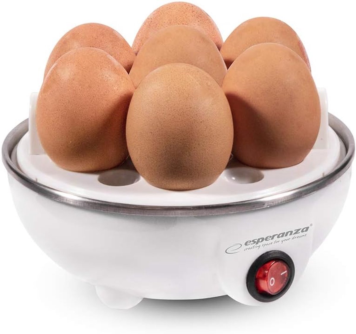 SnelShoppen - Eierkoker voor 1 tot 7 Eieren met Meetbeker, Inzetstuk en Schakelaar, Ideaal voor de Keuken, Perfect voor Ontbijt en Brunch