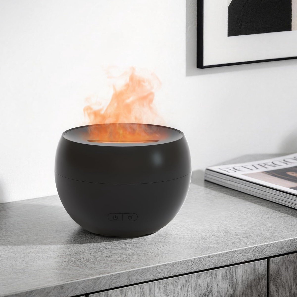 SnelShoppen - Salking Aroma Diffuser Bowl Black - Stijlvolle Aromadiffuser met Vlammen Effect - Compact en Modern Ontwerp - Ideaal voor Woonkamer, Sla