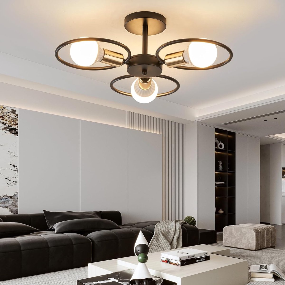 SnelShoppen - YOODI Vintage Plafondlamp - 3-vlammige Industriële Modern Metalen Chandelier met E27 Fitting voor Slaapkamer, Eetkamer, Woonkamer, Keuke