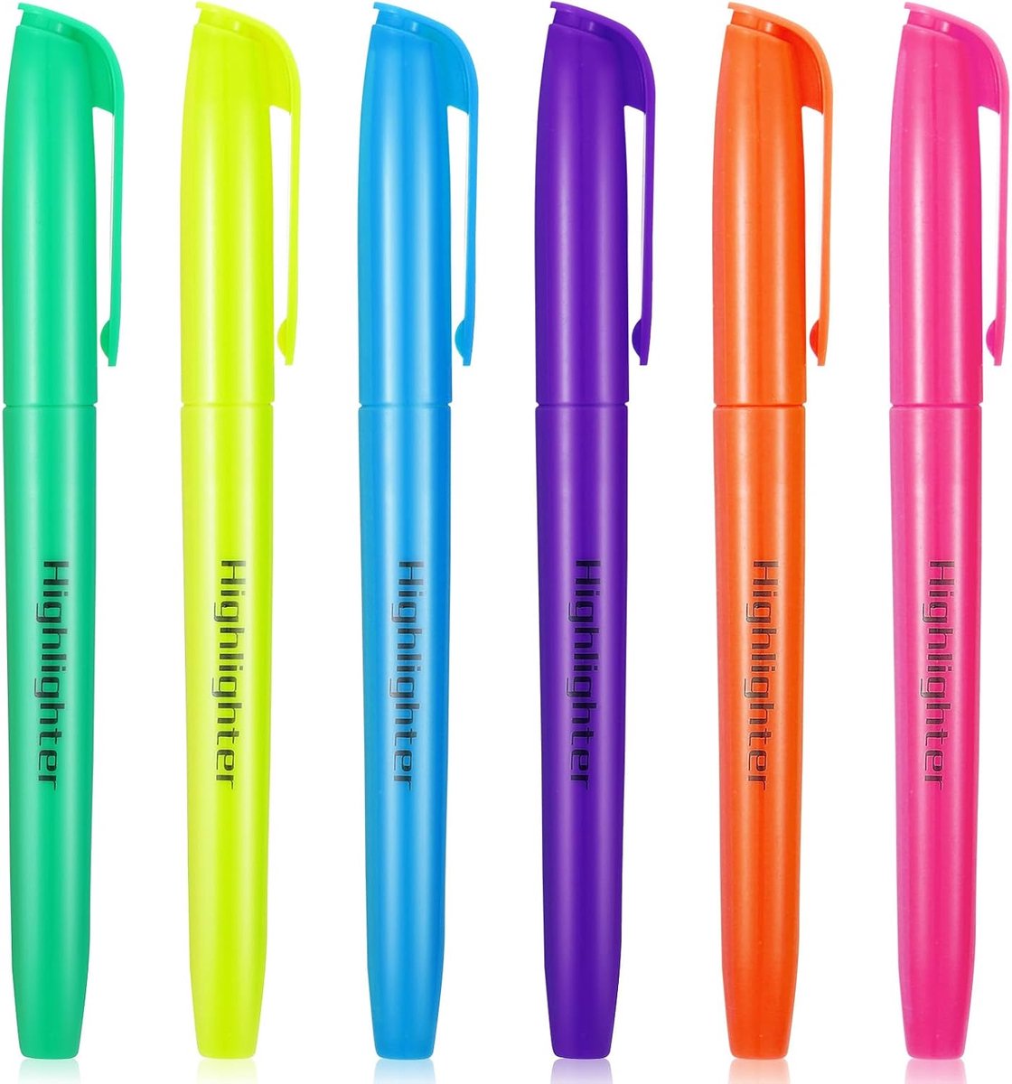 Thijox - 6 Stuks Sneldrogende Markeerstiften Set in Roze, Oranje, Groen, Paars, Blauw en Geel met Zachte Beitelpunt voor Kantoor, School en Bijbelstud