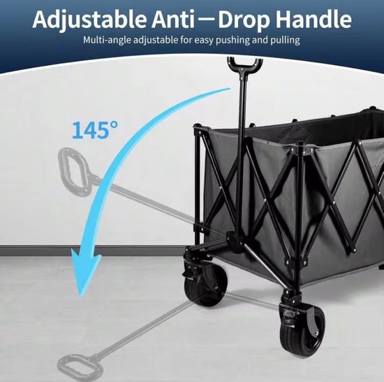 XXL Opvouwbare Bolderkar - 250L Inhoud - 200KG Draagkracht - Heavy Duty Transportkar met All-Terrain Wielen - Inclusief 2 Bekerhouders - Grijs — afbeelding 3