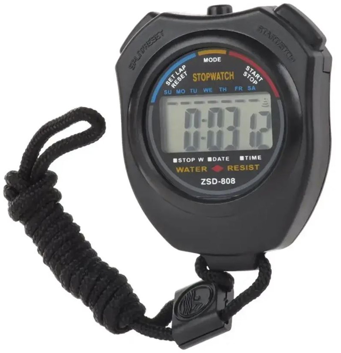 Stopwatch - Digitale stopwatch - Timer - Interval fitness chronometer - Sport stopwatch - Tijd bijhouden - Klok - Waterbestendig - Met fluit - 8x6 cm - Zwart - Jonyx