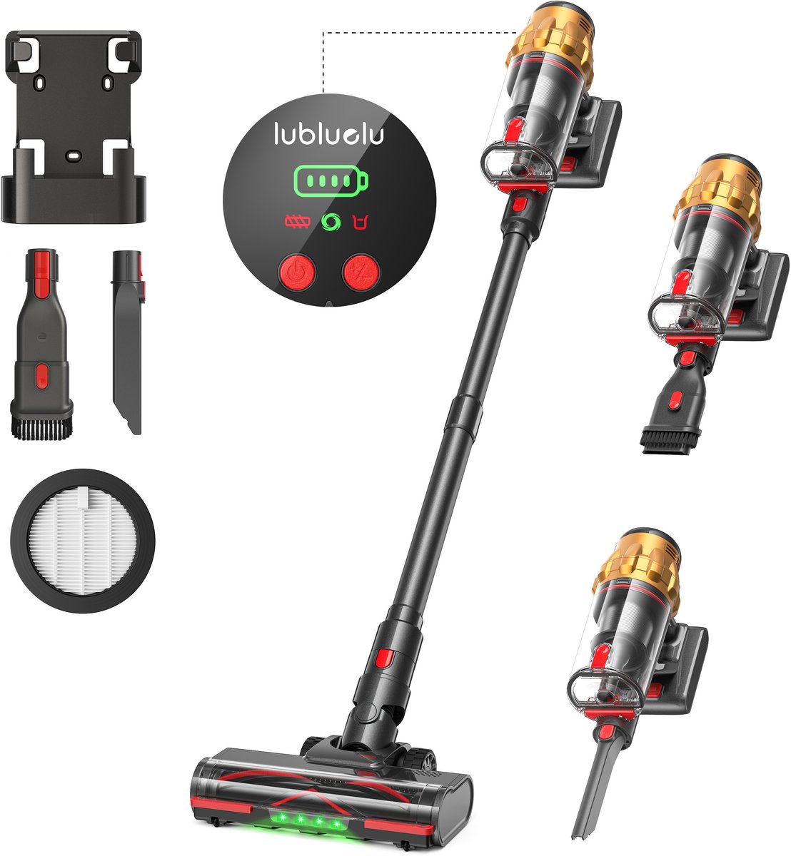 Lubluelu G11 Draadloze Steelstofzuiger 40Kpa- 5 in 1 Handstofzuiger - Zelfstaand Design - 45 Min Gebruikstijd - Verwijderbare Batterij- Anti-klit Borstel - HEPA-filter - LED-koplampen