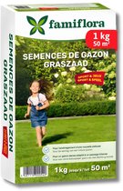 Famiflora graszaad 1kg tot 50m² - Speel & Sport - voor aanleg nieuw gazon - 1kg tot 50m² - Voor een sterk gazon dat tegen spelen kan - Dichte grasmat verdringt onkruid automatisch