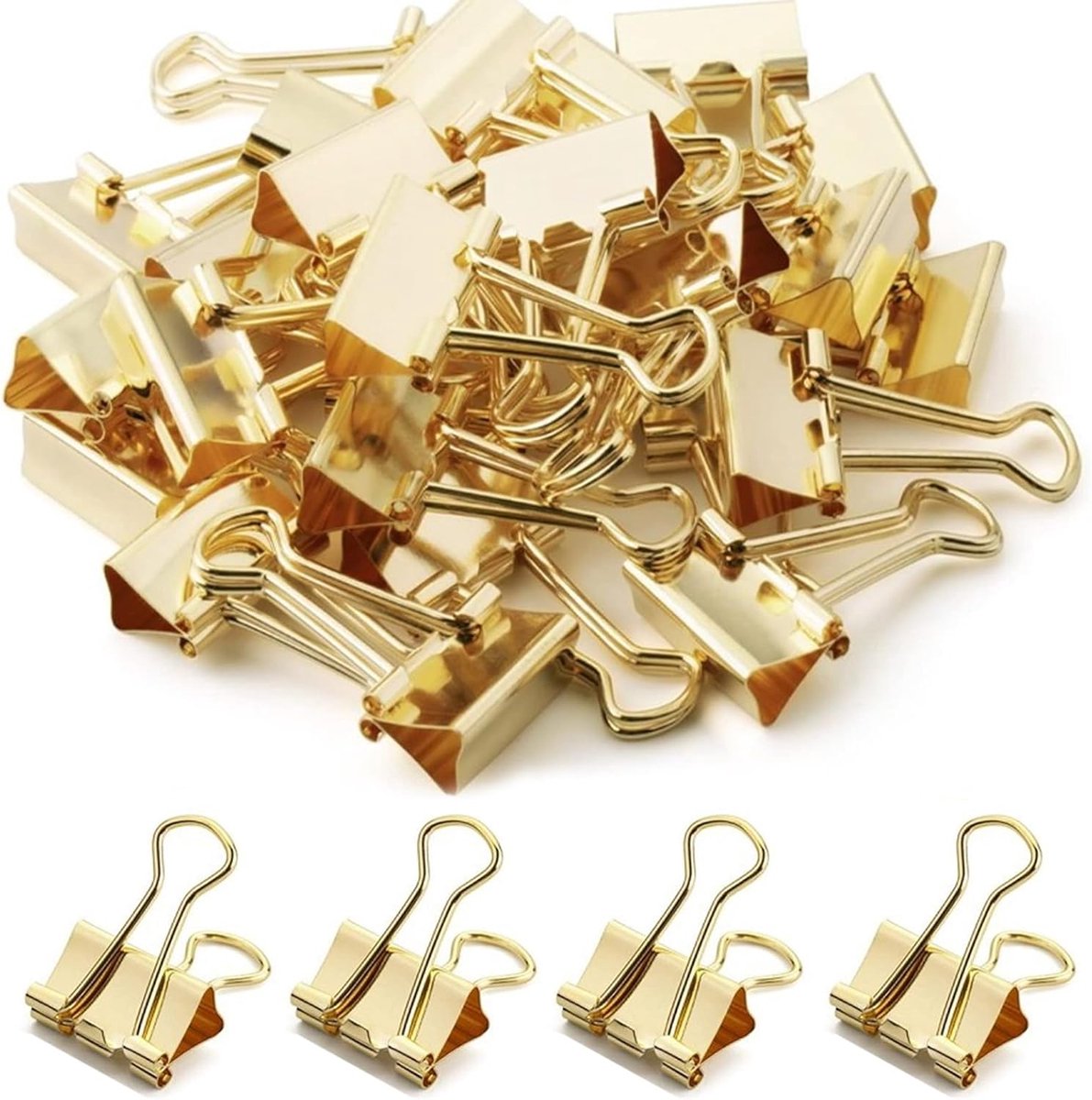 Thijox - Foldback Klemmen Metalen Goud 19 mm - 100 Stuks - Papierklemmen voor Kantoor en School - Robuuste Bindclips - Perfect voor Documenten en Orga