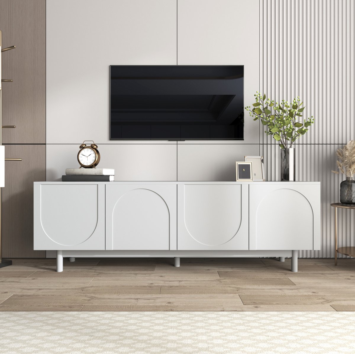 COVREO TV meubel 175 x 38 x 56 cm - 4 deuren, verstelbare planken, push-to-open, wit