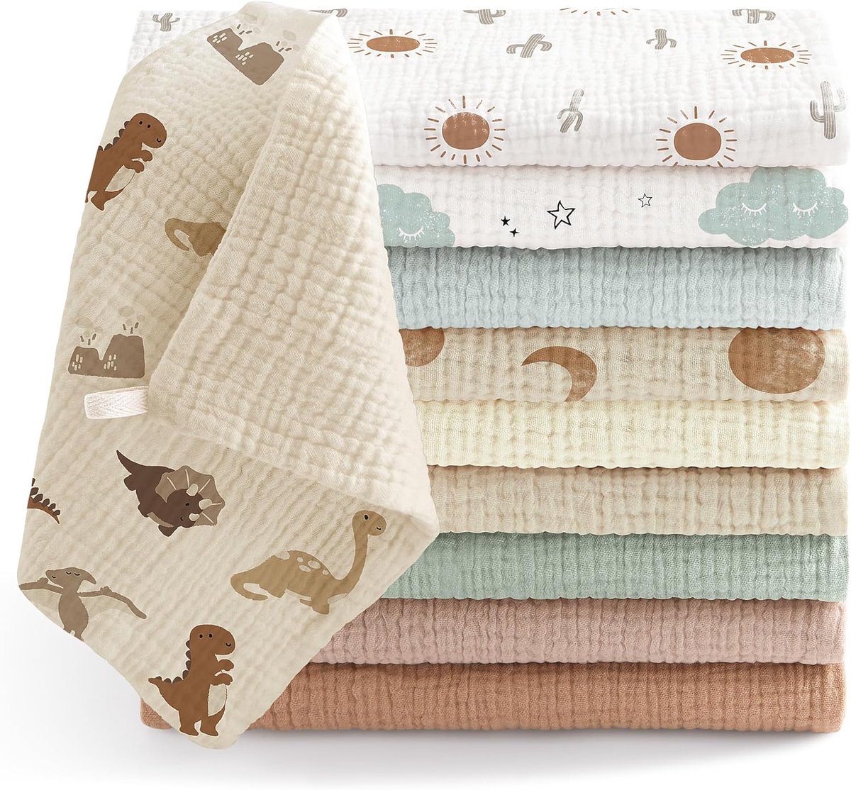 Thijox - 10 Stuks Mousseline Babywashandjes, Zachte Moltondoeken voor Baby's, 100% Katoen, Ademend en Extreem Absorberend, 25 x 25 cm, Bruin, Ideaal v