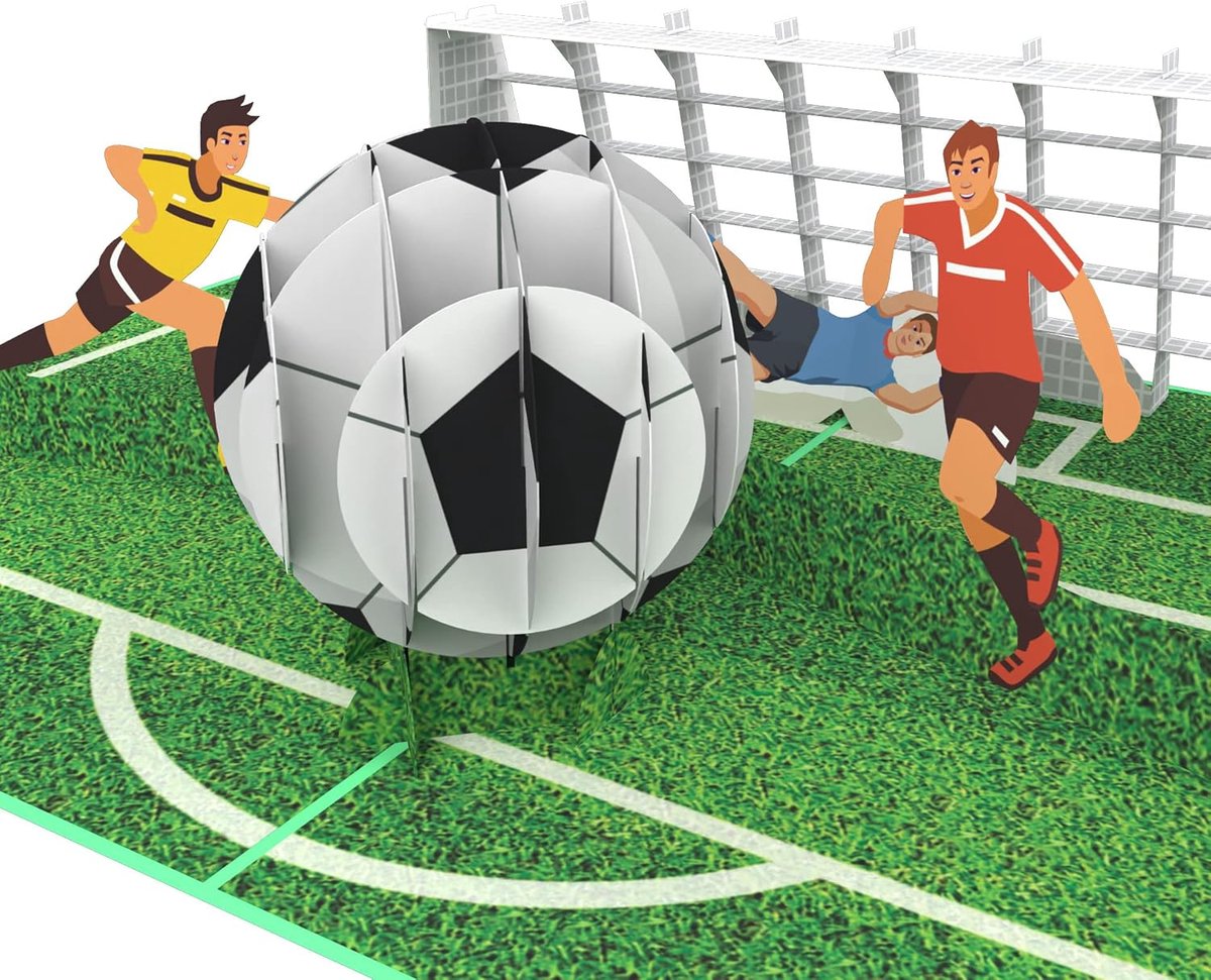 Thijox - Mokio® Pop-Up Kaart Voetbal - 3D Wenskaart Verjaardag voor Voetbalfans - Unieke Gefeliciteerd Kaart voor Mannen, Jongens, Cadeau voor Stadion