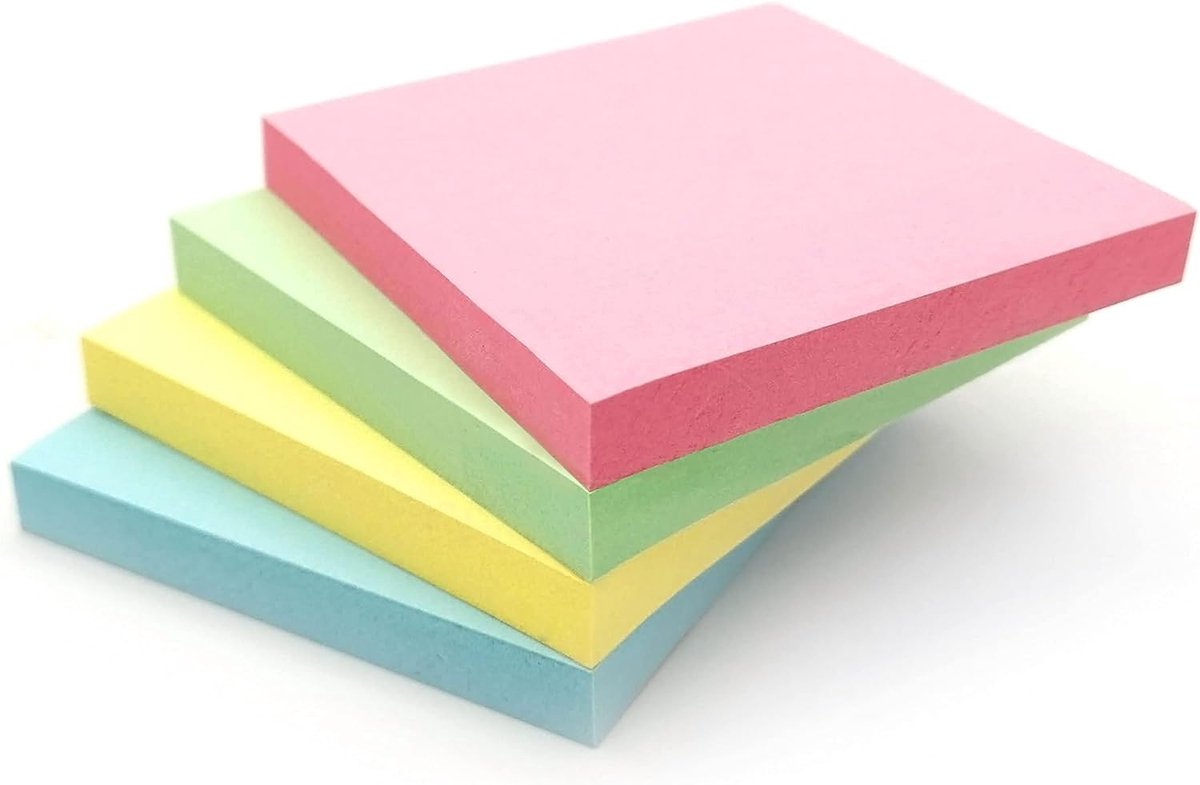 Thijox - 400 Pastelkleurige Plaknotities (76 x 76 mm) - Verwijderbare Zelfklevende Memoblokken in Blauw, Roze, Groen, Geel - Set van 4 Pads (100 Velle