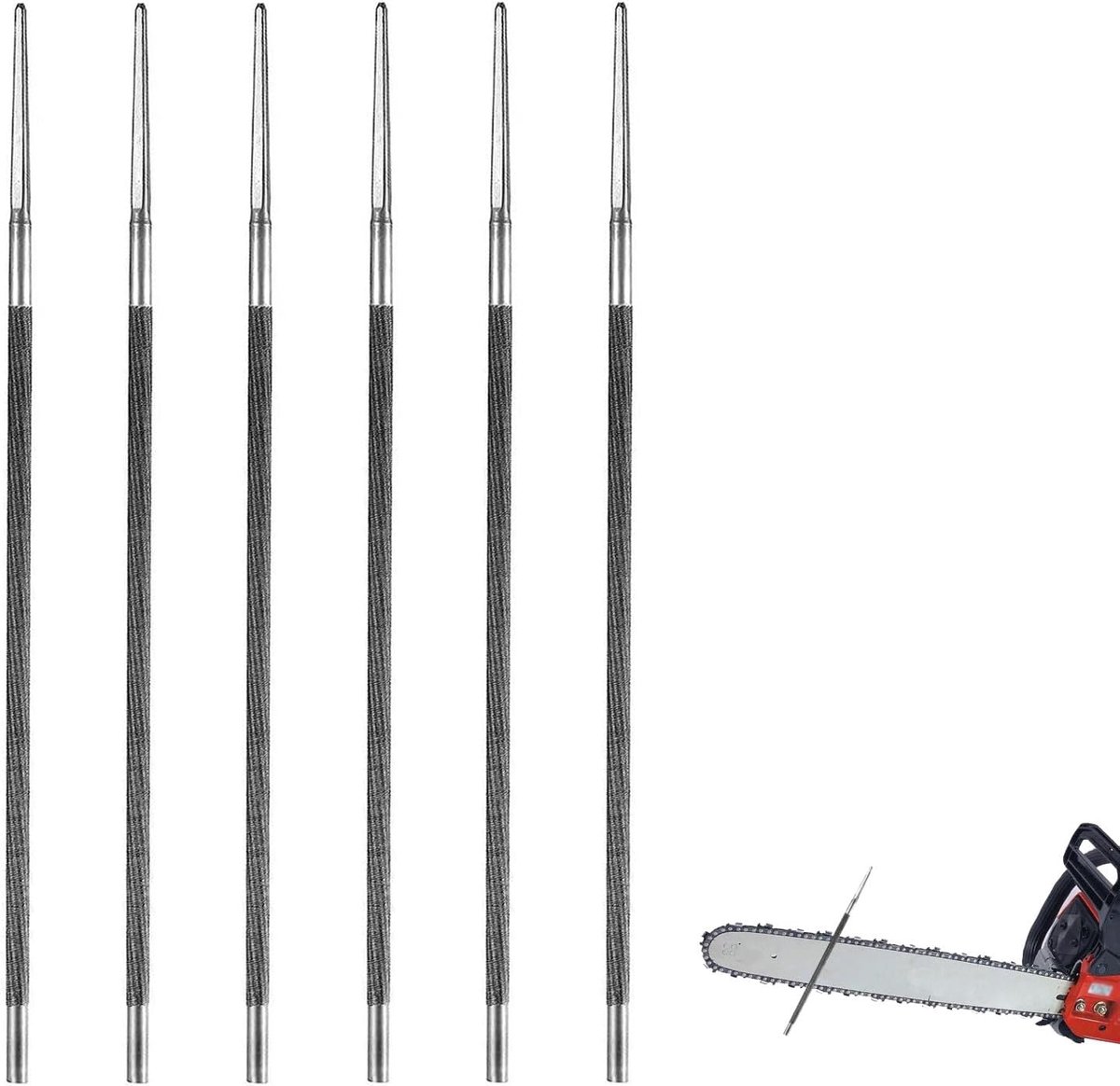 Thijox - 4,0 mm Kettingzaag Vijlset - 6 Stuks Ronde Vijl voor Kettingzagen en Grasmaaiers - Handmatig Slijpen - Ideaal voor Reparaties en Onderhoud -