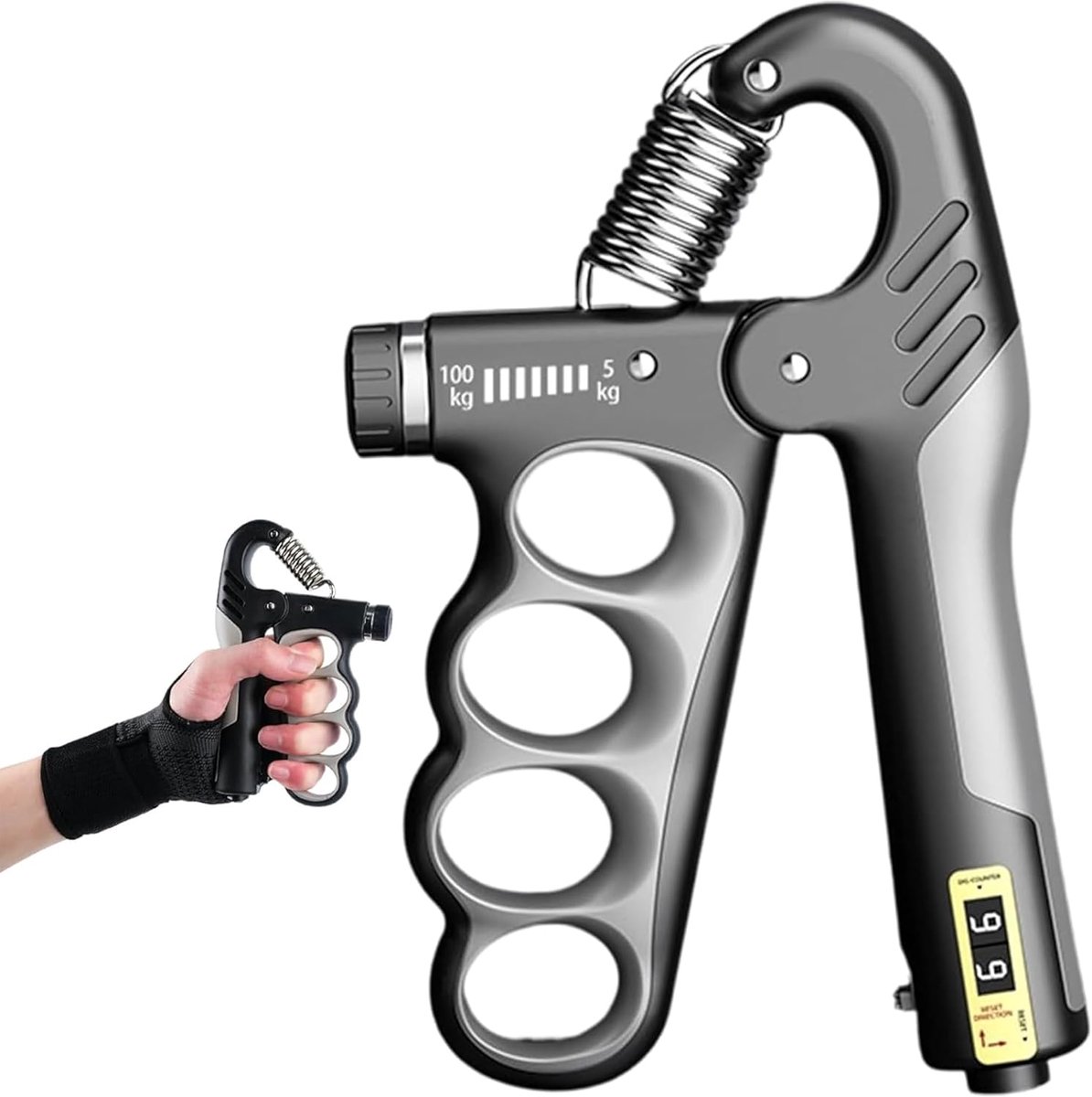 Thijox - Handtrainer & Onderarmtrainer, Verstelbare Grip Krachttrainer 5-100 kg, Vingertrainer met Counter voor Thuisgym, Sport & Revalidatie