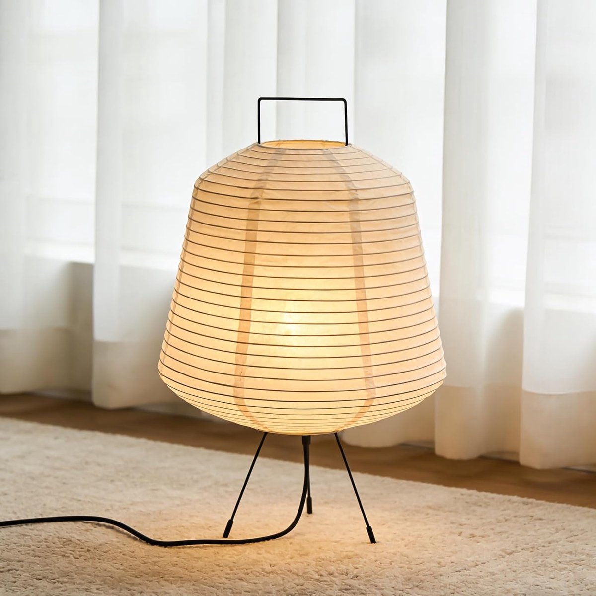 Thijox - Rijstpapier Lampenkap - Papieren Tafellamp Wit - Bedlampje - Staande Lamp - E27 Fitting - Hanglamp met 2m Kabel - Hoogte 36 cm - Perfect voor