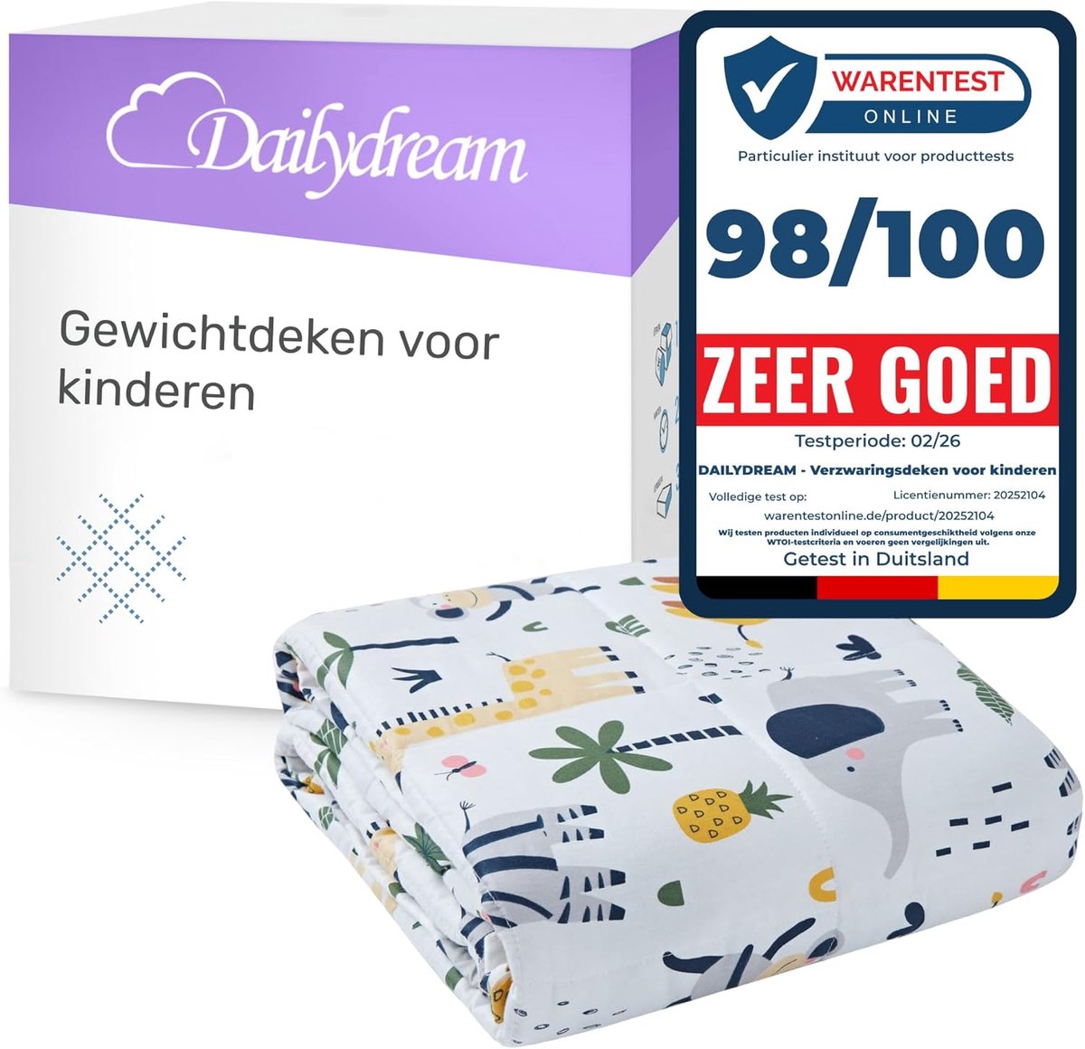 SnelShoppen - Kinderen Zware Deken 90x120 cm - 2,5 kg Gewogen Dekentje - Safari Motief - 100% Katoen - Met Glasparel Vulling - Therapie Deken voor Bet