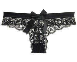 String - Lingerie - Kant - Slipje - Kanten string - Sexy lingerie - Lace - Ondergoed - Zwart - One size - Jonyx