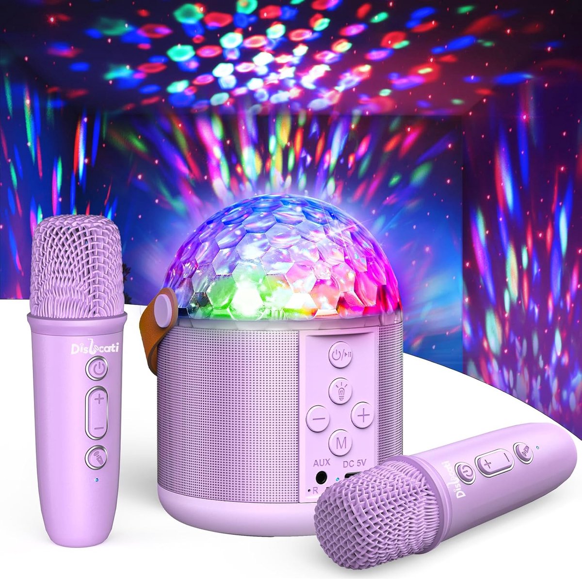 Thijox - Dislocati Karaoke Systeem met 2 Bluetooth Microfoons, Karaoke Set met Disco Licht, 5 Geluidseffecten voor Kinderen, Muziek Speelgoed voor Mei