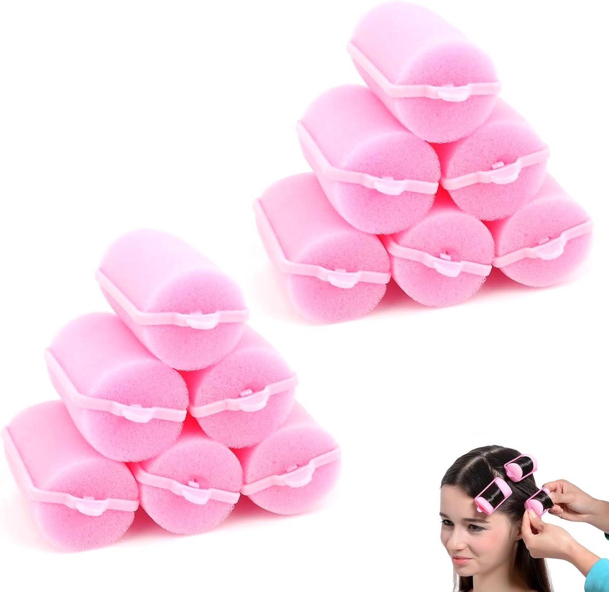 SnelShoppen - Set van 12 Spons Curlers, Zachte Foam Rollers voor Krullen en Volume (36 mm), Pijnloos Gebruik voor Vrouwen en Kinderen